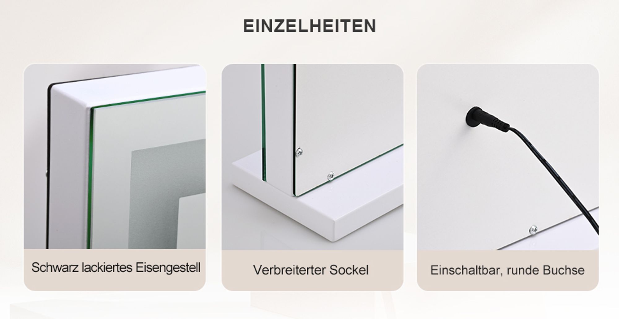 Heilmetz LED Schminkspiegel mit Beleuchtung, 60 x 52 cm Kosmetikspiegel mit 3 Lichtfarben, Hollywood Kosmetikspiegel, Dimmbar, Touch, Weiß