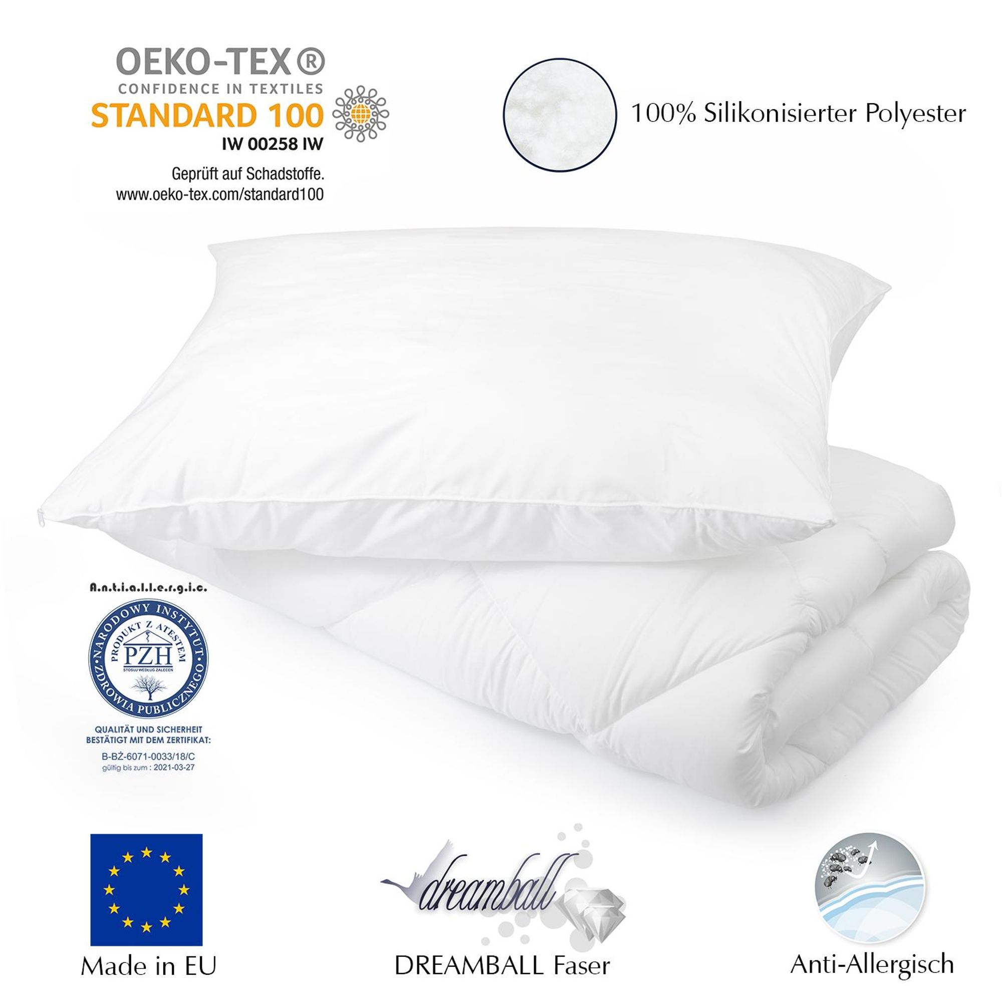 Bettdecke 135x200 + Kissen 80x80 – 4 Jahreszeiten Bettenset – Mikrofaser – Waschbar 95°C – Allergiker geeignet