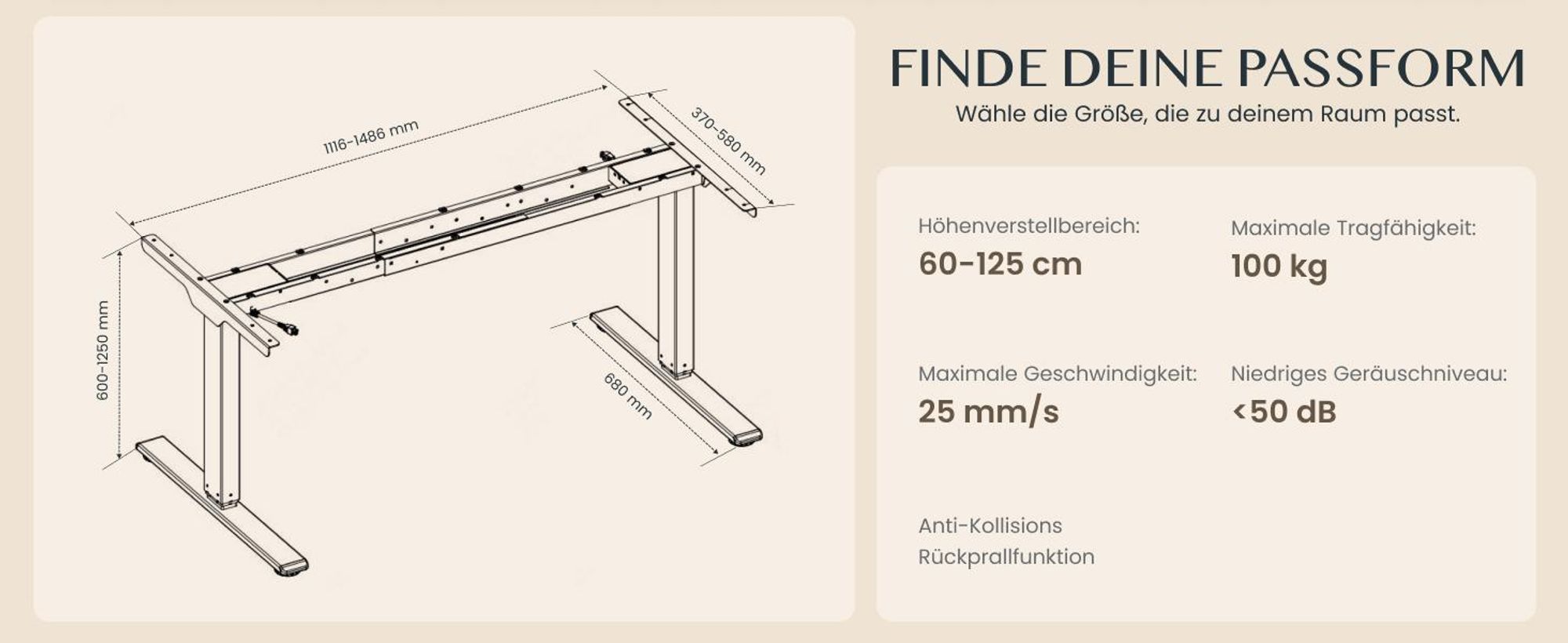 FLEXISPOT EC5-Lite Elektrisch Höhenverstellbares Tischgestell, Doppelmotor, 3-stufige Beine, 100kg Tragkraft, 4 Speicherplätze, Kollisionsschutz, Grau