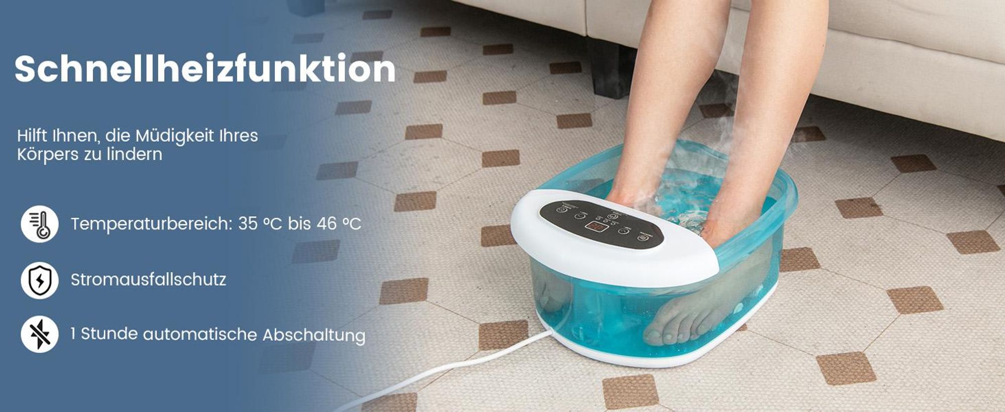COSTWAY Fußsprudelbad elektrisch, Massagegerät mit 35-46°C Heizung, Blasen & Vibration, Fußbad mit 1H Timer, Bimsstein, Massagerollen & Massageknoten