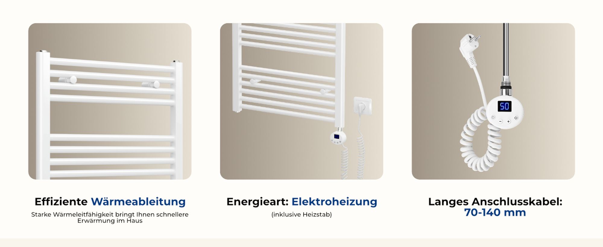Heilmetz Badheizkörper Elektrisch 500W 100 x 60 cm Handtuchheizkörper Handtuchtrockner Heizkörper Handtuchwärmer Weiß