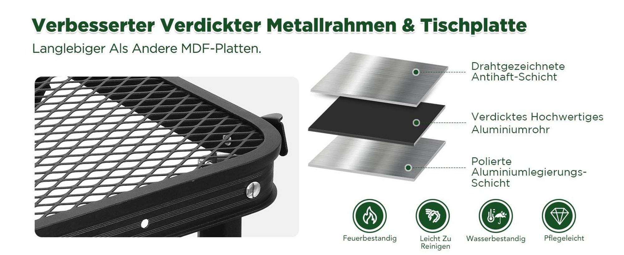 Klapptisch, Campingtisch, klappbarer Gartentisch, Partytisch, Buffettisch, 2 Höhenverstellbar, 60×40cm,für Grillen, Camping, Garten, Balkon, Angeln