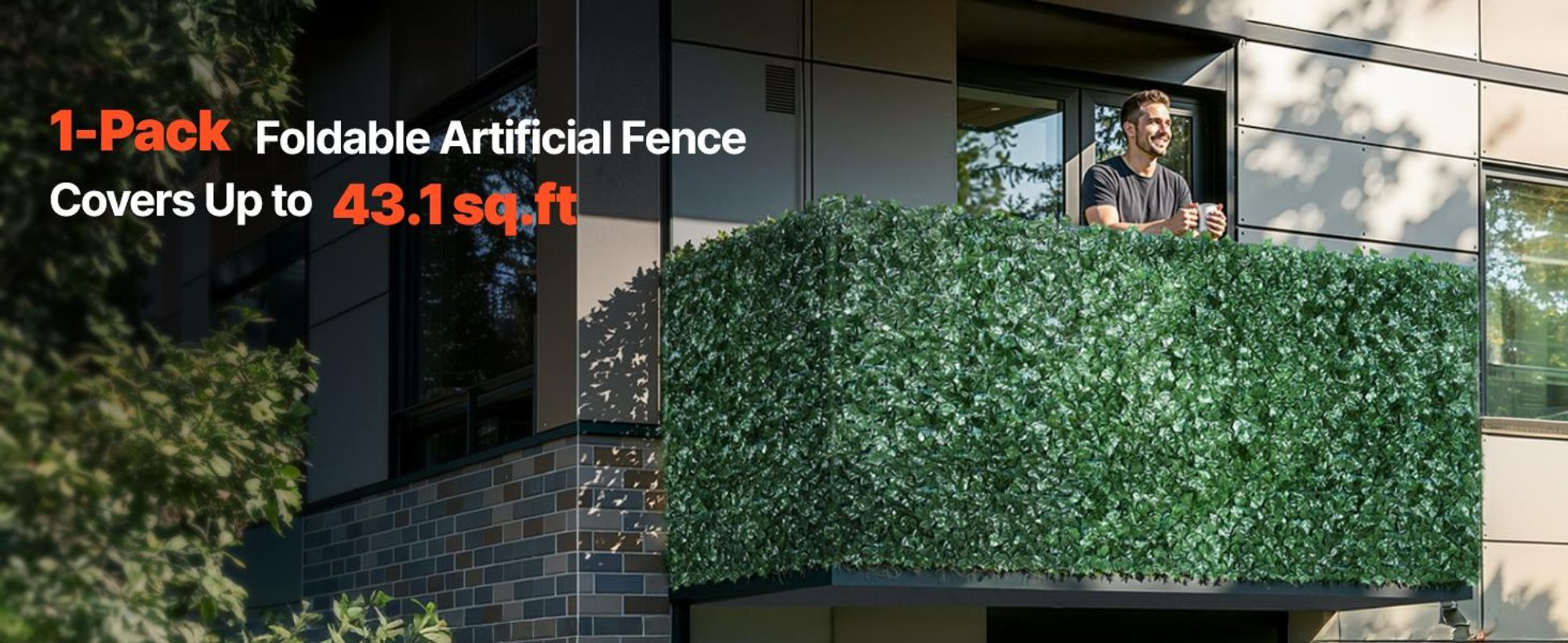 VEVOR Sichtschutzzaun 990x4010mm künstlicher grüner Sichtschutz Efeuzaun mit Netzgeweberückseite und verstärkter Verbindung, künstliche Hecken mit Weinblättern als Dekoration für Garten Hof Balkon