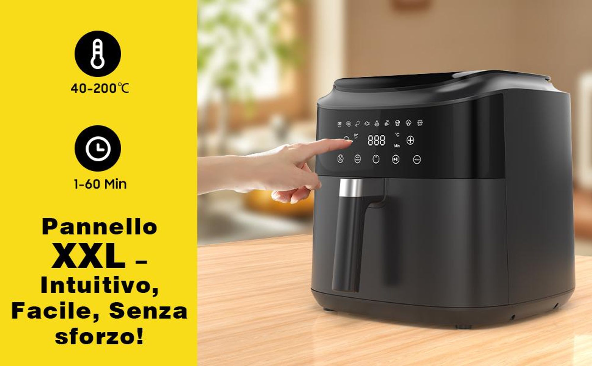Friggitrice ad aria 9L grande capacità|9 programmi preimpostati|2350W alta potenza|Circolazione aria calda 360°|Schermo touch LED