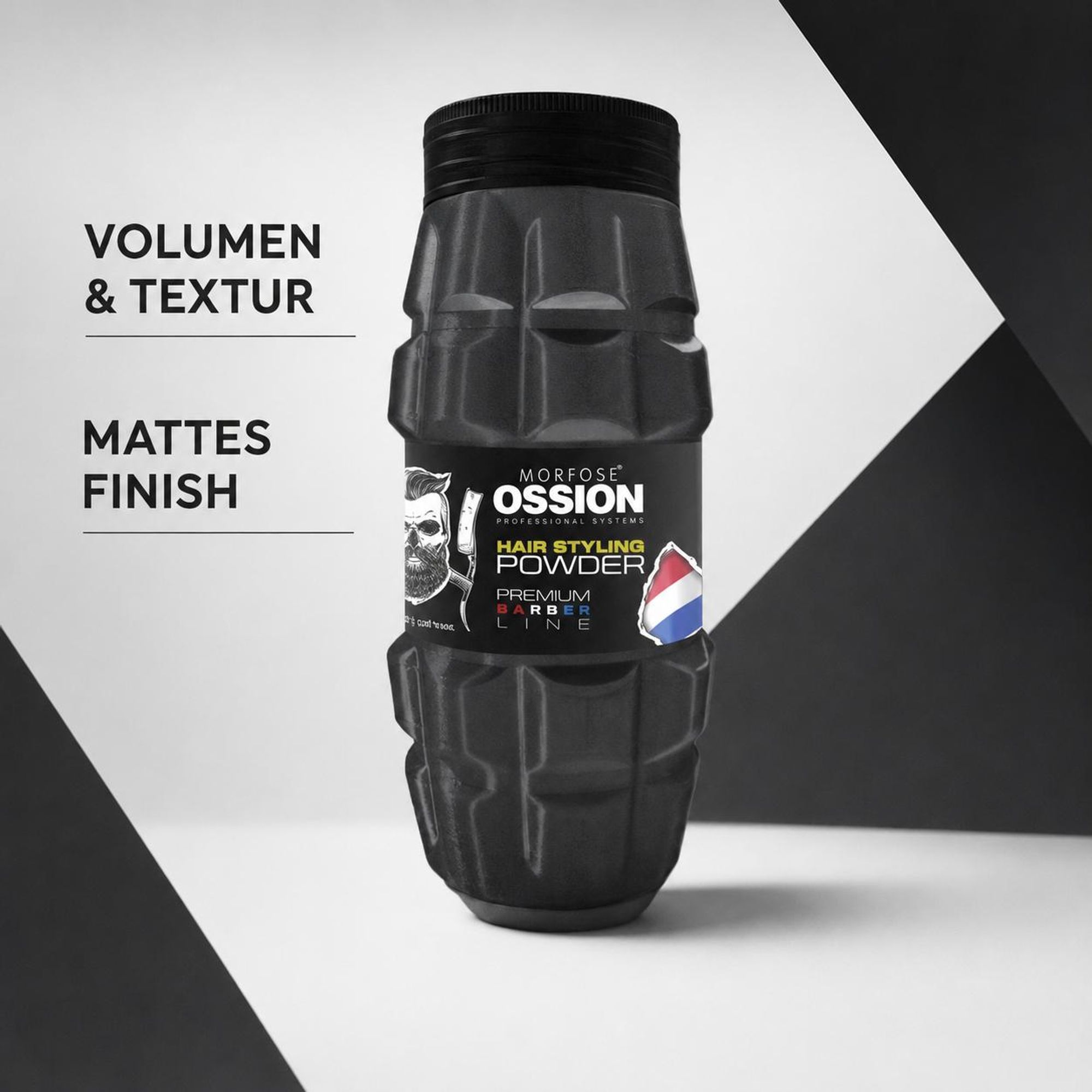 Morfose Ossion Haarstyling-Puder 20 g – Texturierendes Volumenpuder mit mattem Finish für Herren, Premium Barber Line