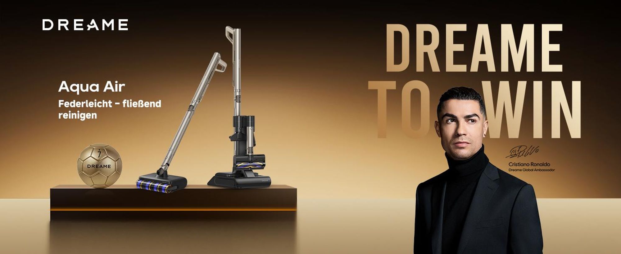 Dreame Aqua Air 2in1 Akku-Handstaubsauger mit Wischfunktion,20kPa Saugkraft,TangelCut,900g Ultraleicht,70°C Heißluft-Trocknung,180°flach,90°Bogen,Gold