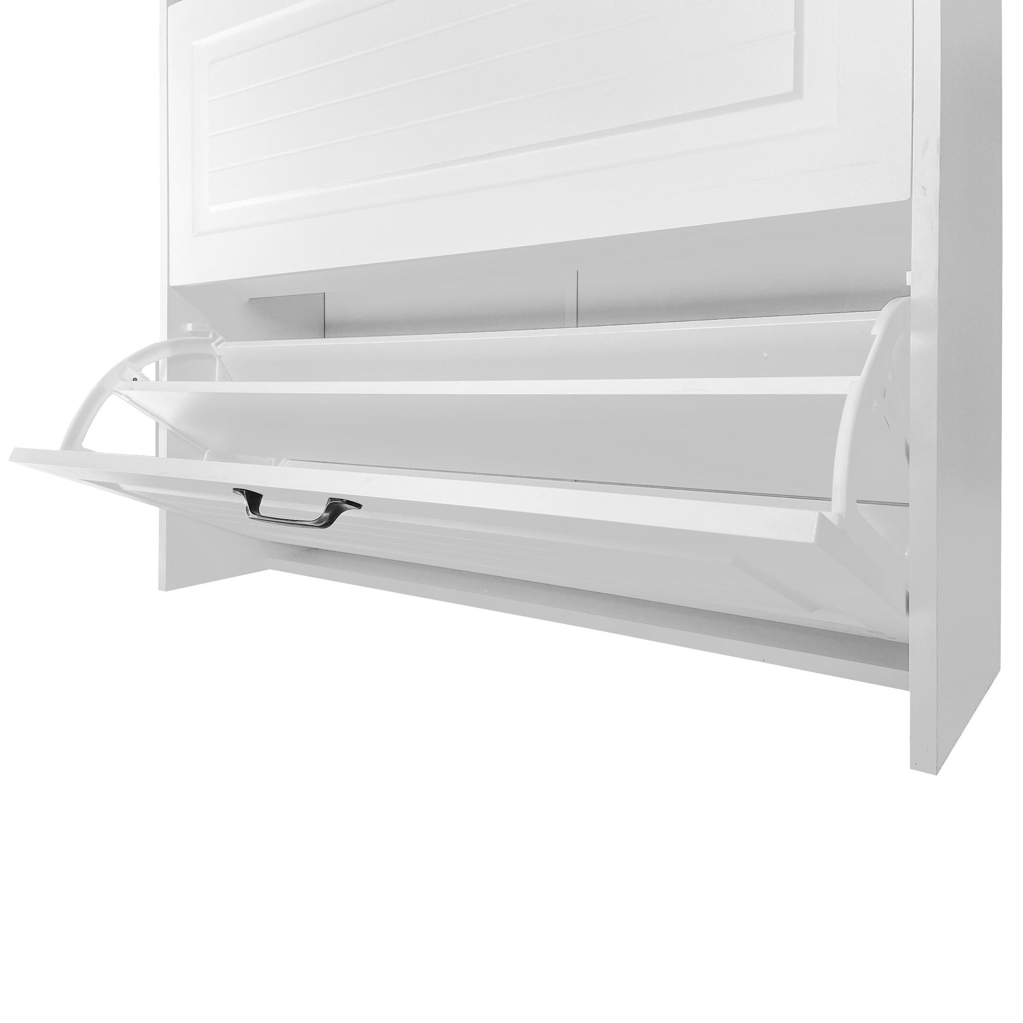 Flieks Schuhschrank Schuhkipper mit 2 Schubladen, Schuhkommode Flurkommode Schuhablage Schmal, Schuhregal mit 3 Klappbaren Schuhregalen, Weiß, 125cm