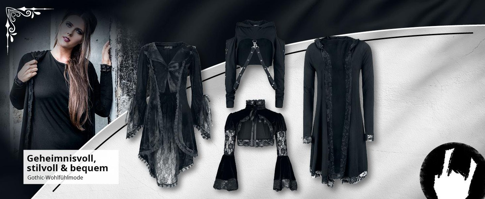 Gothicana by EMP Damen schwarze Netzhandschuhe fingerlos mit Daumenloch - sehr elastisch Standard
