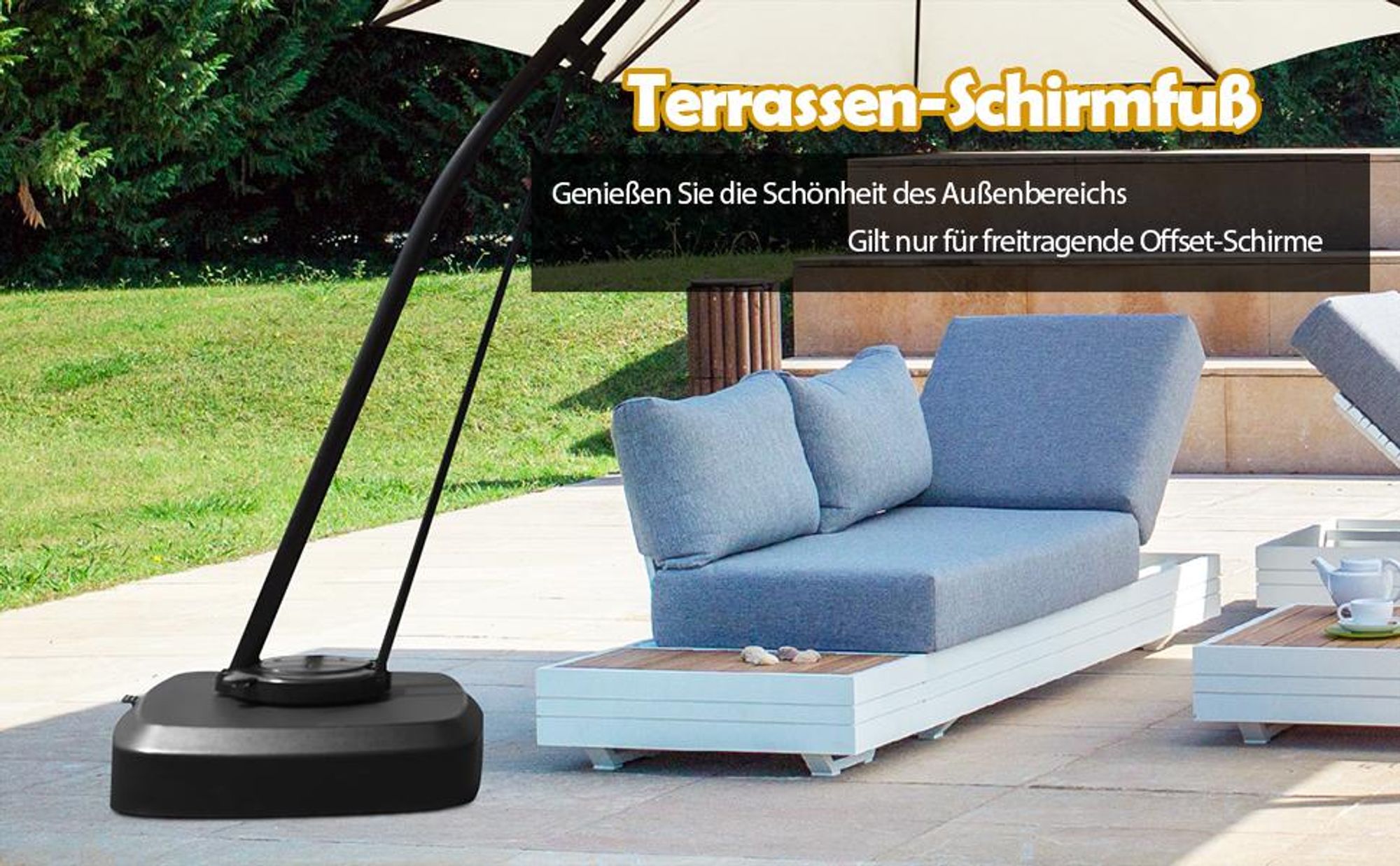 COSTWAY Sonnenschirmständer mit Rollen, 150kg, befüllbar, rollbar, Schirmständer für große Ampelschirme, Ampelschirmständer für Garten, Terrasse