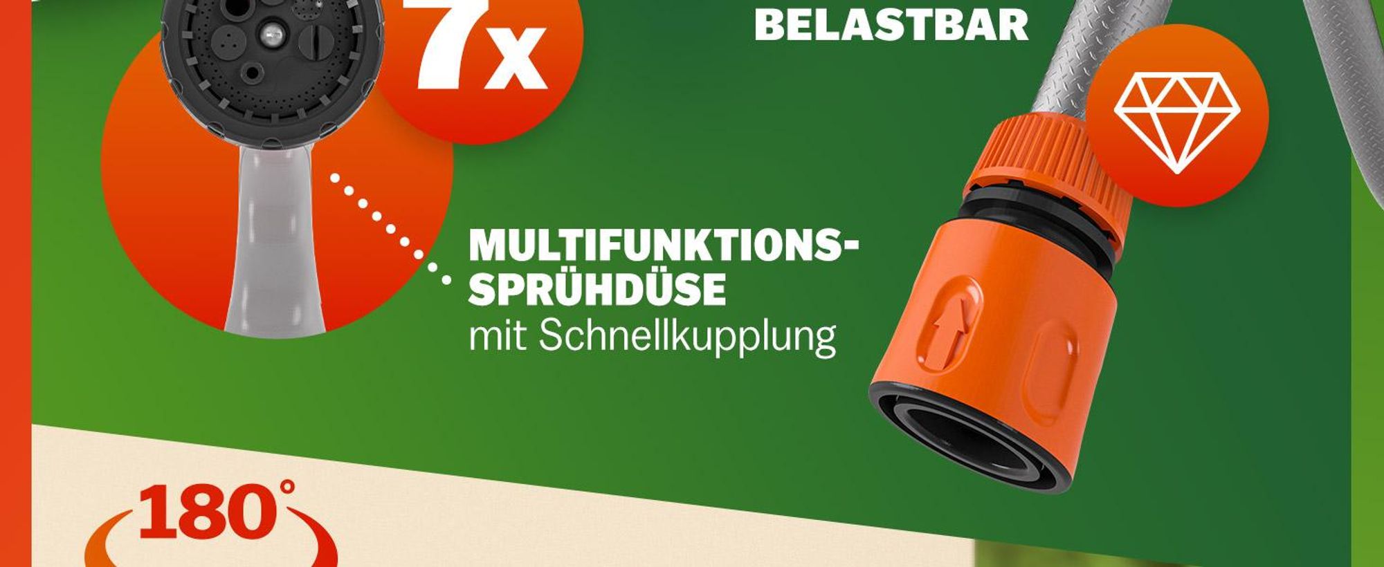 GARDEBRUK® Schlauchtrommel 20m + 2m mit Wandhalterung Garten 1/2“ Multifunktions-Handbrause Schlauchführung Schlauchaufroller Wandschlauchbox