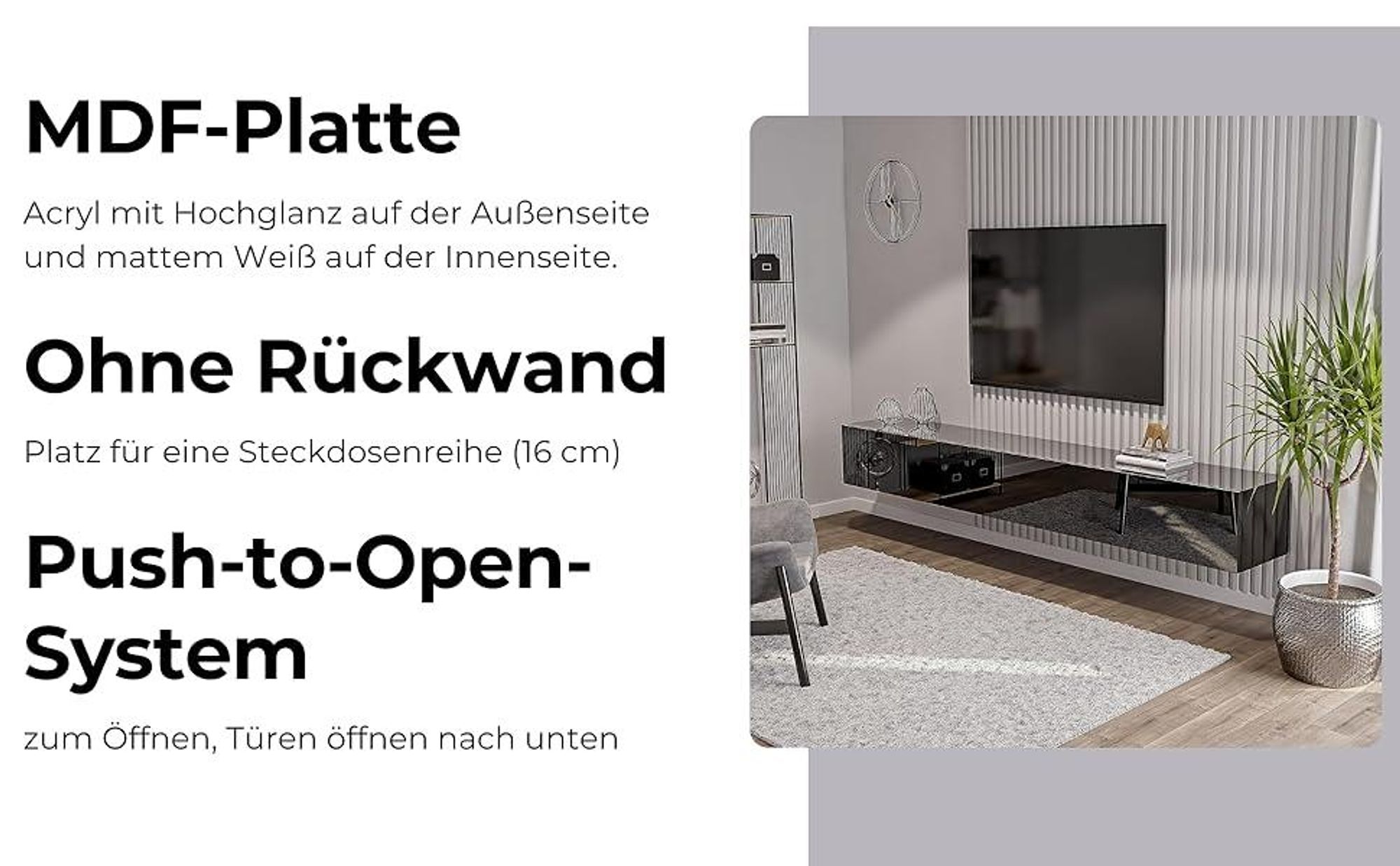 TV-Lowboard Weiß TV Hängeboard Full Glänzend TV-Schrank Modern Lowboard