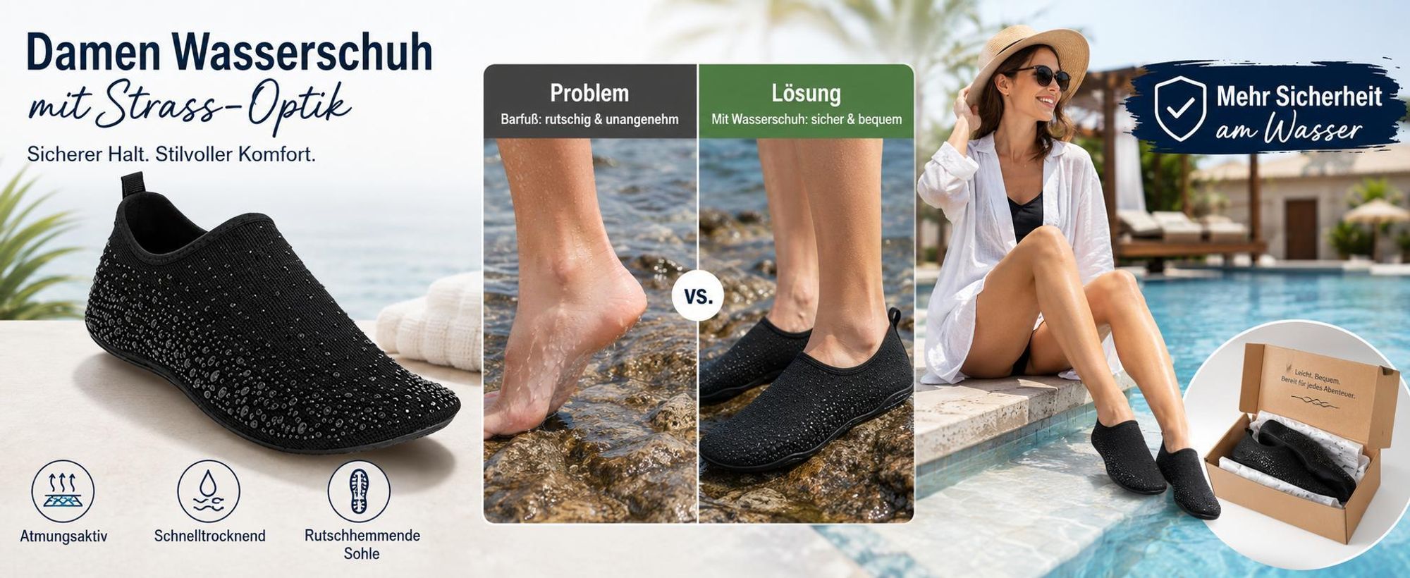Bequeme Barfußschuhe mit abriebfesten TPR Sohlen, Barfuß Schuhe mit Schlupfdesign - SPARKSEA Schwarz 41-42