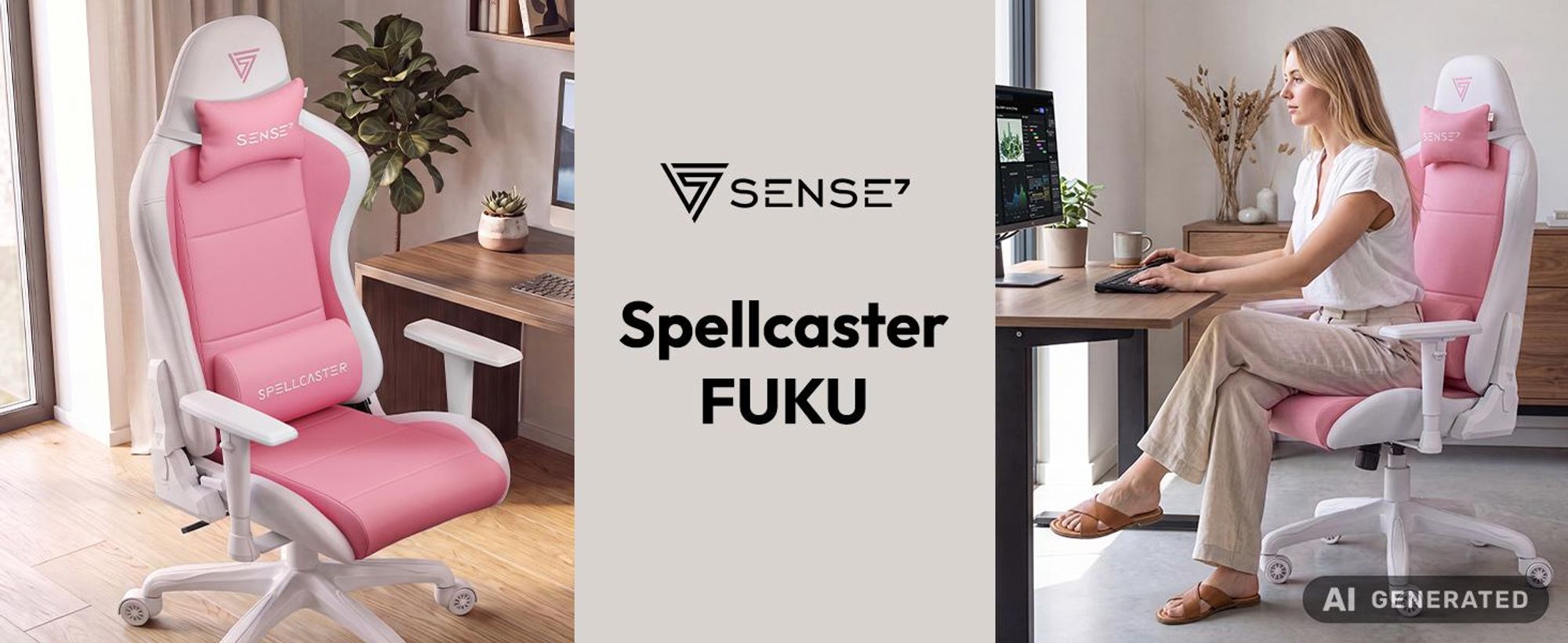 SENSE7 Gamingstuhl Spellcaster FUKU  Rosa Weiß - Ergonomischer Bürostuhl für Frauen Mädchen bis 120kg Wippfunktion Schreibtischstuhl pink