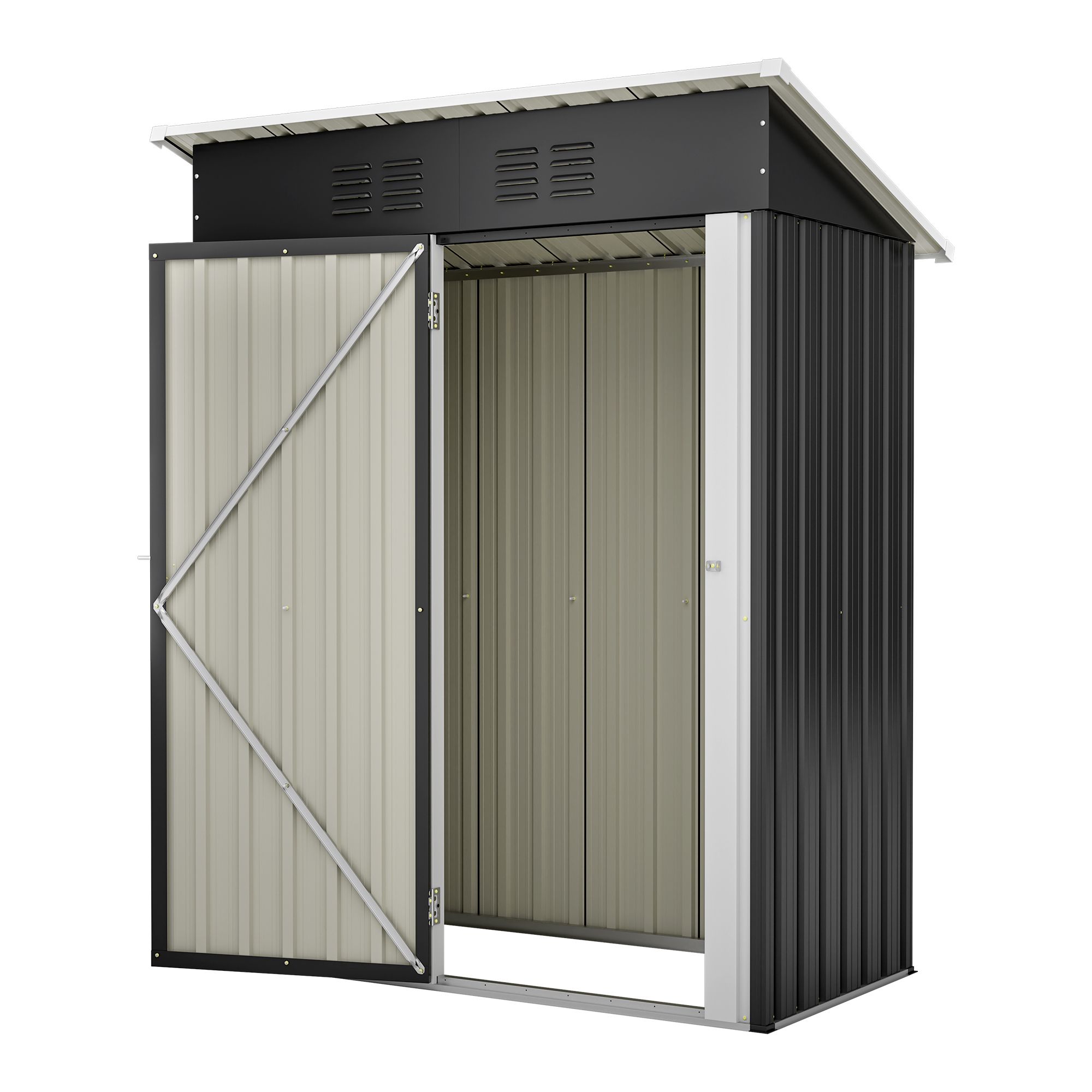 Metall Geräteschuppen Gerätehaus XL mit Pultdach Schuppen 1m² Anthrazit Metall-Geräteschuppen Lagerschuppen im Freien mit Handschuhe