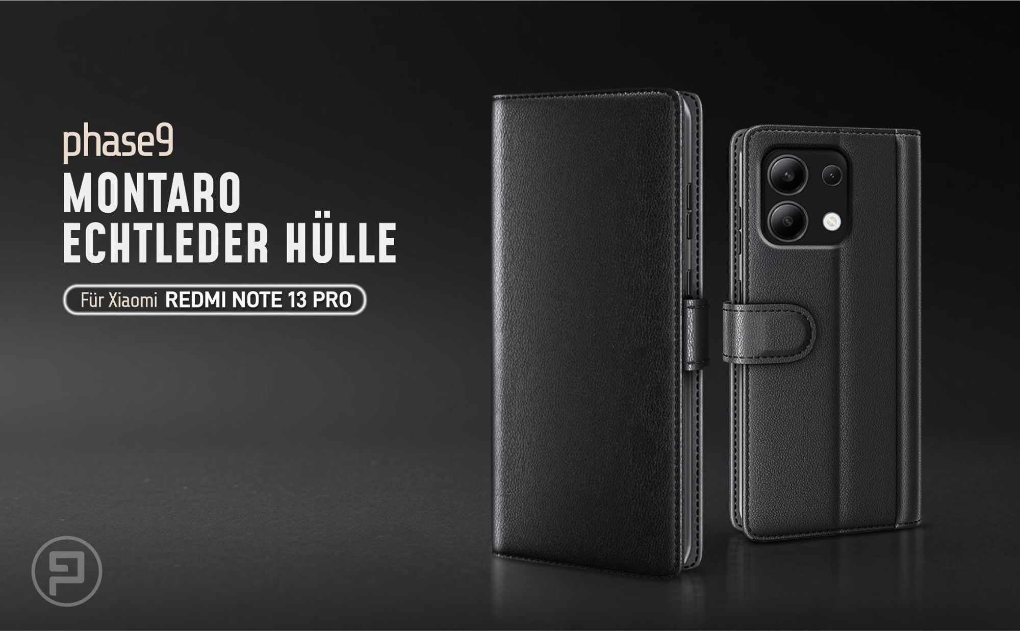 Schwarze Lederhülle für Xiaomi Redmi Note 13 Pro mit Magnetschließe