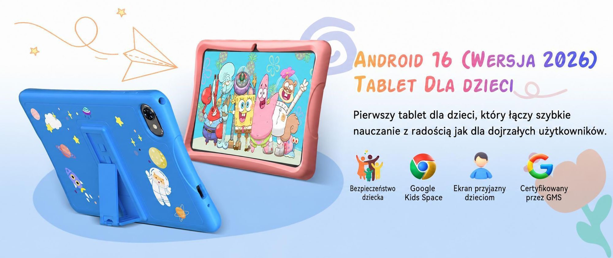 Tabwee K10 Kids 10.1" Rosa Tablet, Google Kids Space, 4GB RAM+64GB ROM, Android 15 WiFi Tablet für Kind mit Kindgerechte Hülle und Stift, 5000mAh