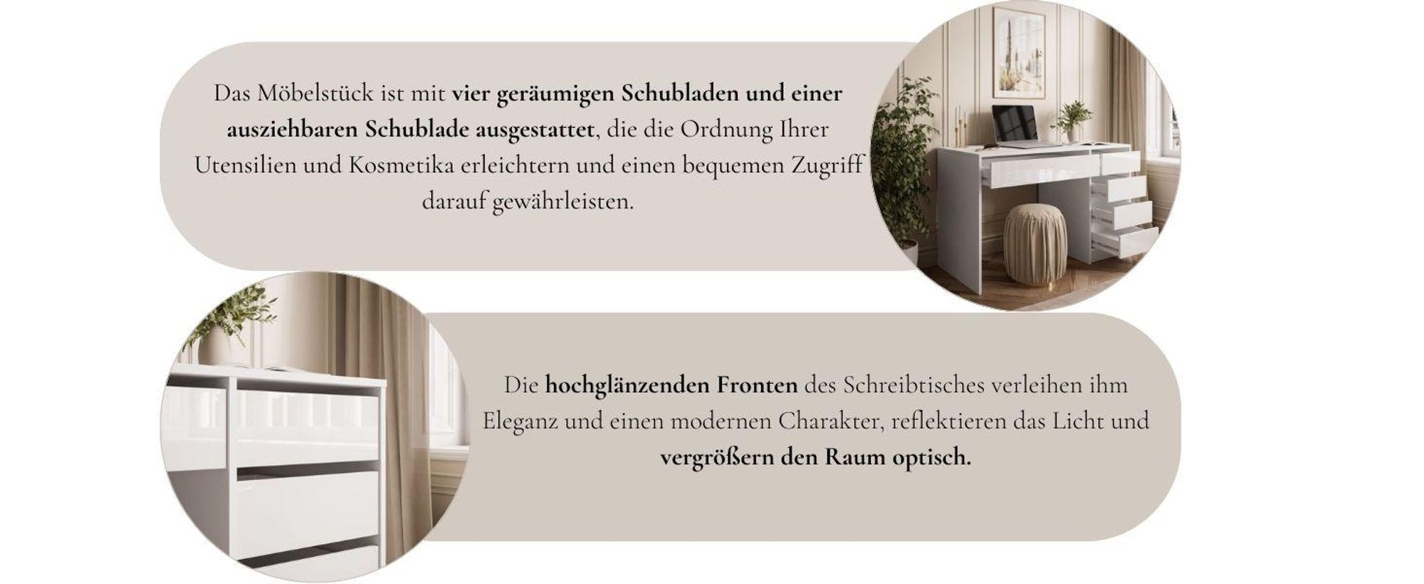 Schreibtisch MADA Weiß / Weiß hochglanz