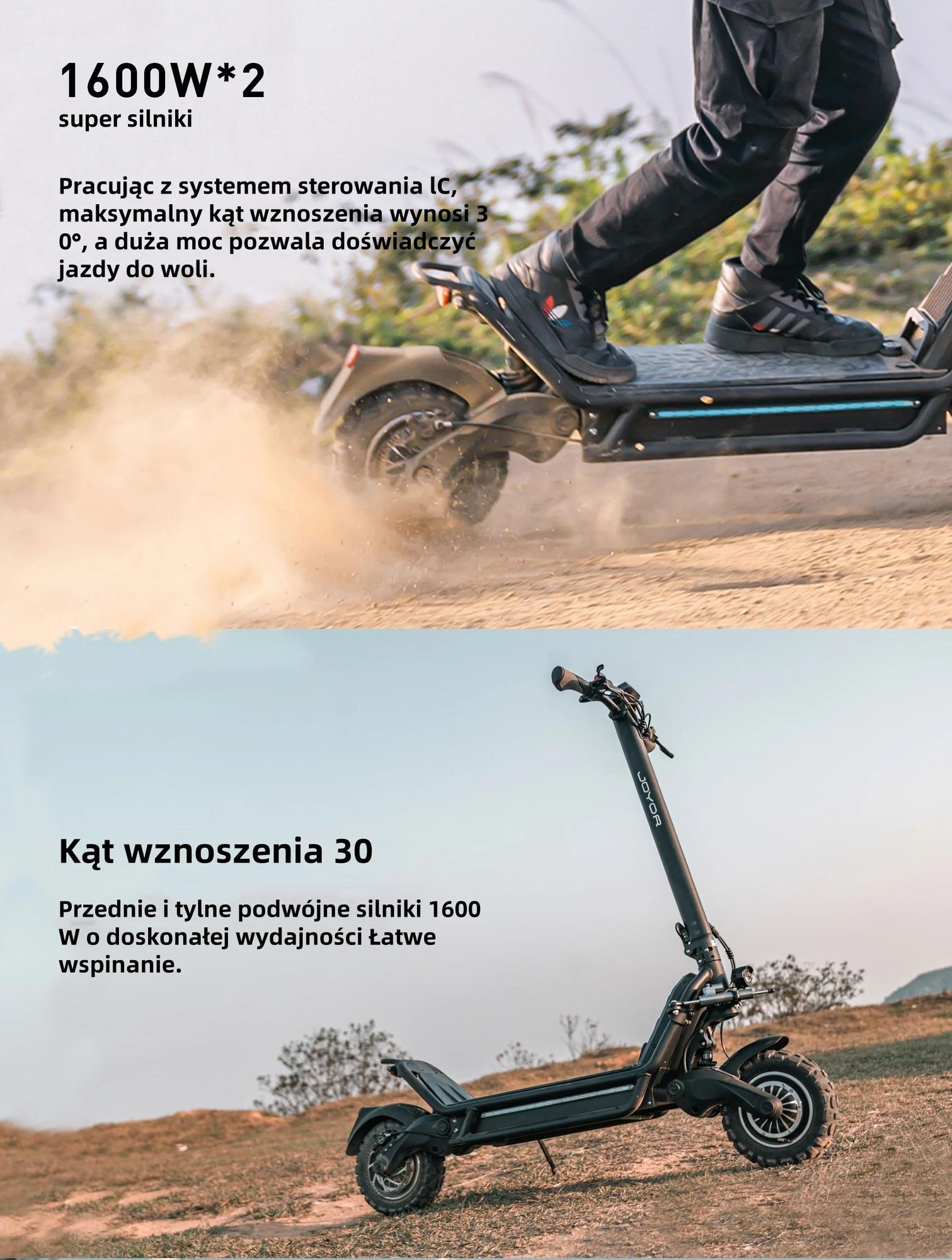 Skuter elektryczny JOYOR E6-S - 1600W*2 Silnik 60V31.5AH Akumulator 85KM Zasięg Hamulec tarczowy - Czarny