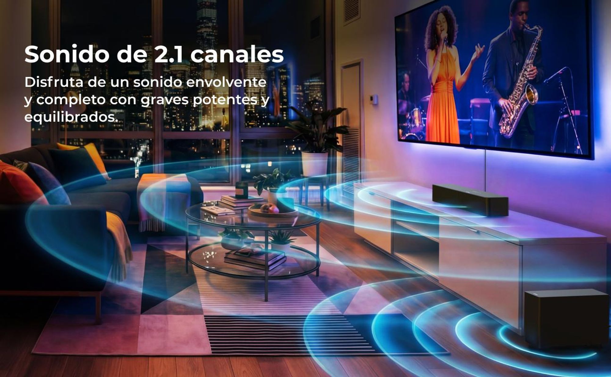 Barra de sonido ULTIMEA de 2.1 canales con subwoofer inalámbrico, 240 W de potencia máxima, tecnología VoiceMX y BassMX, control mediante aplicación, HDMI, Bluetooth® 6.0, modelo Poseidon R3T