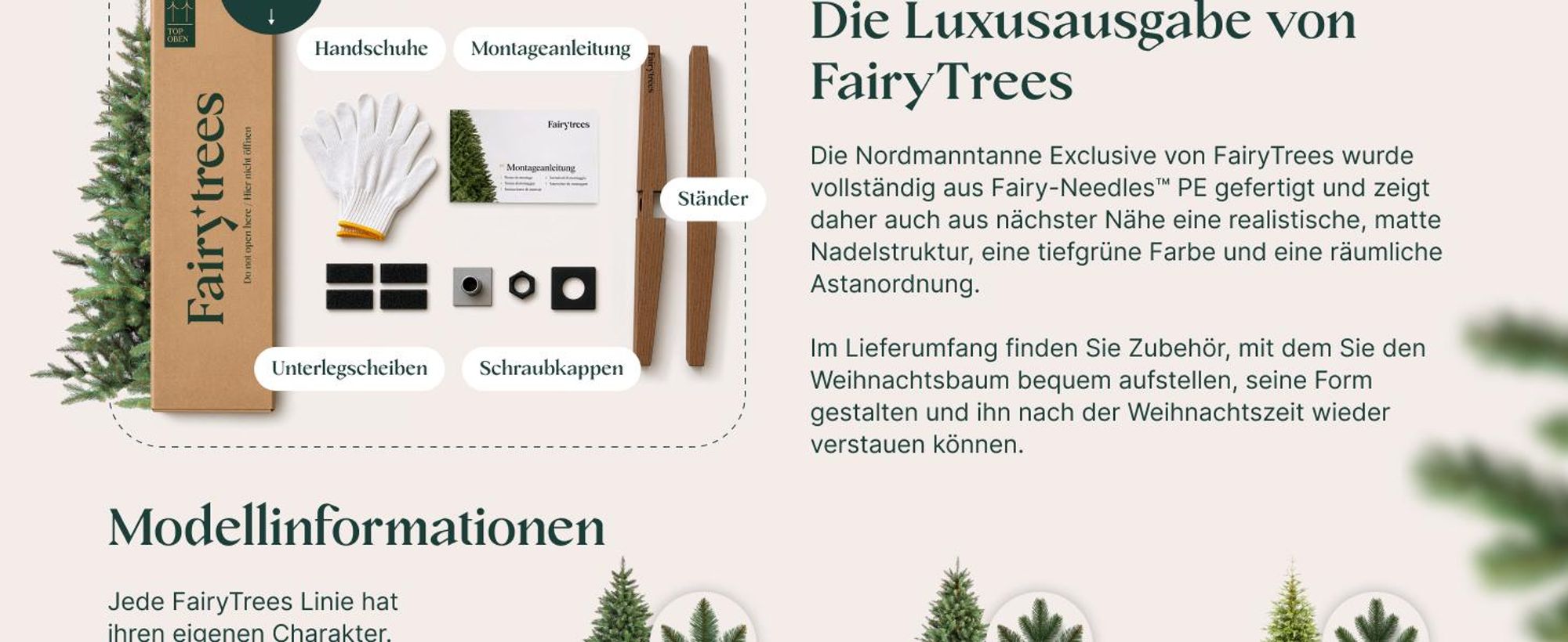 FAIRYTREES Weihnachtsbaum künstlich 180cm Nordmanntanne Exklusiv 100% PE | Tannenbaum Holzständer | EU | Christbaum künstlich mit Naturgetreue Spritzguss Elemente