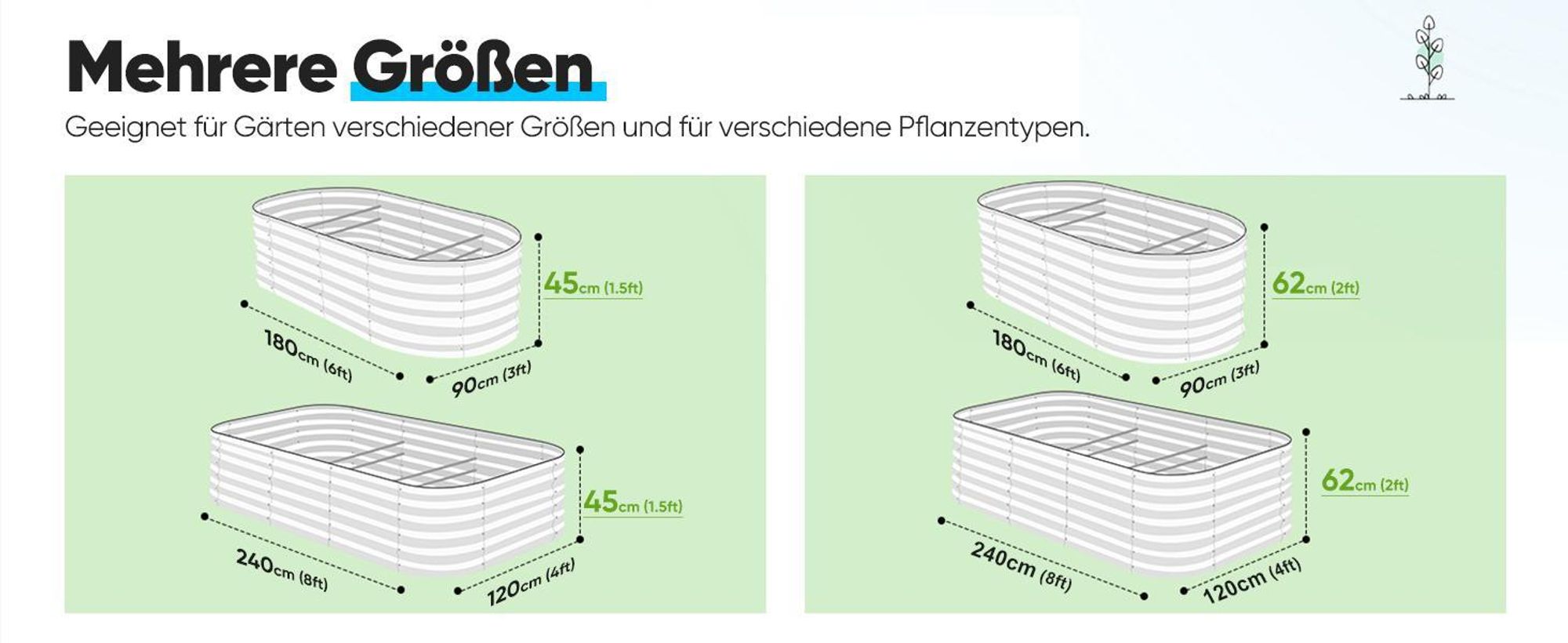 Quictent Hochbeet 180x90x45cm Oval, Pflanzkasten aus Metall, Gemüsebeet für Garten, steckbar & stapelbar Pflanzenbeet für Aussenbereich, Grau