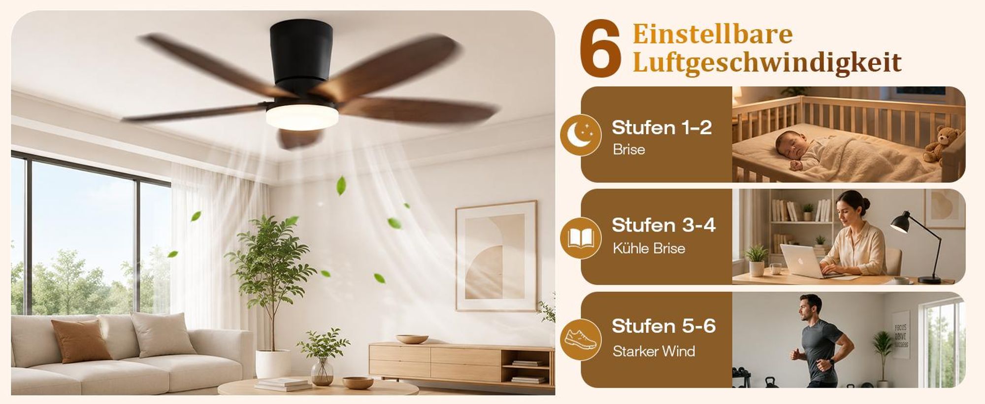 106cm Deckenventilator mit Beleuchtung und Fernbedienung DC Motor 3 Farbtemperatur Dimmbar 6 Stufen APP-Steuerung