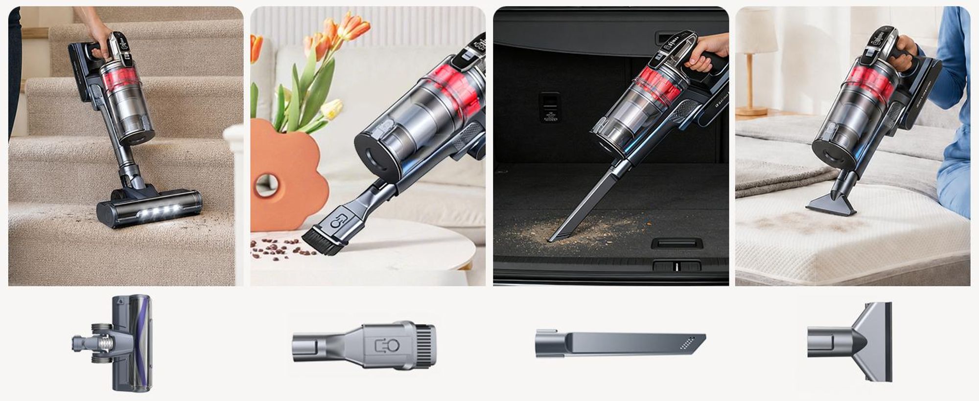 Akku Staubsauger Kabellos 85kPa/65Min, Akkustaubsauger beutellos mit AUTO-Modus, HEPA-Filter, LED-Bodenbürste für Tierhaare, Teppich & Hartboden