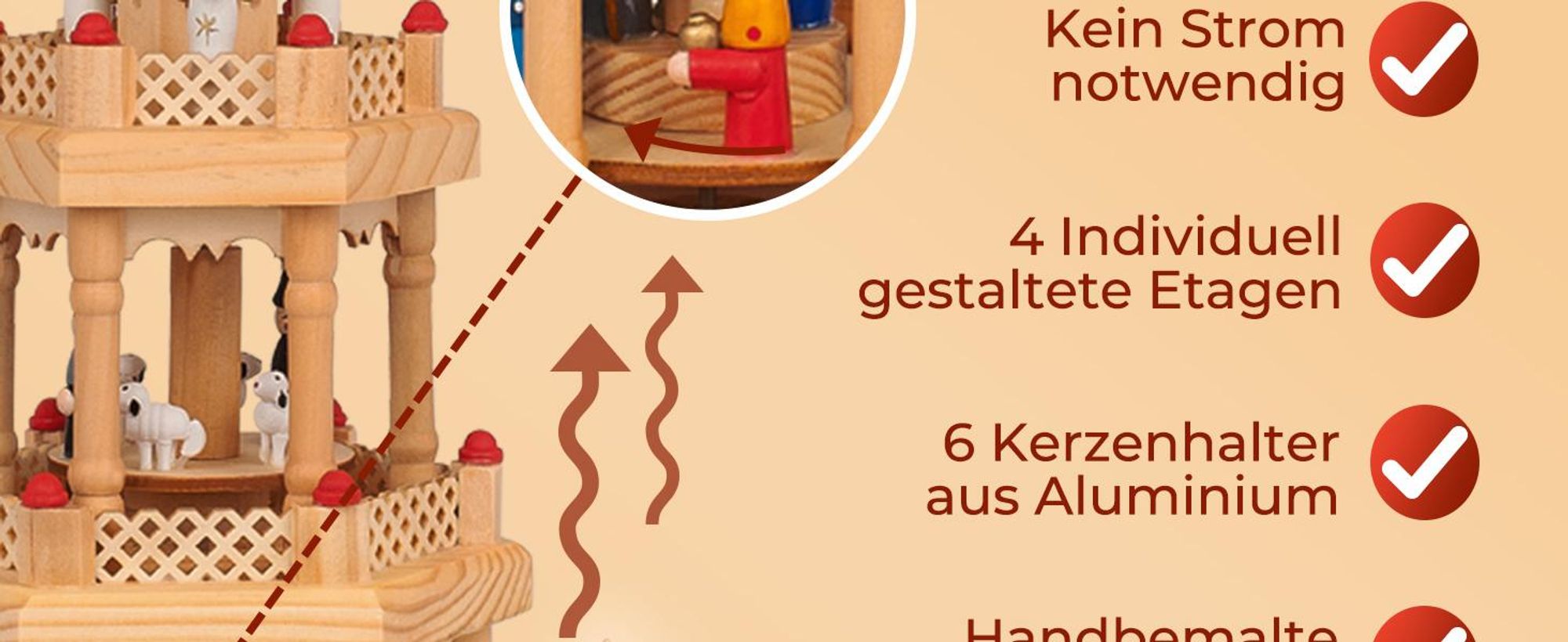 CASARIA Weihnachtspyramide aus Echtholz 3 Etagen