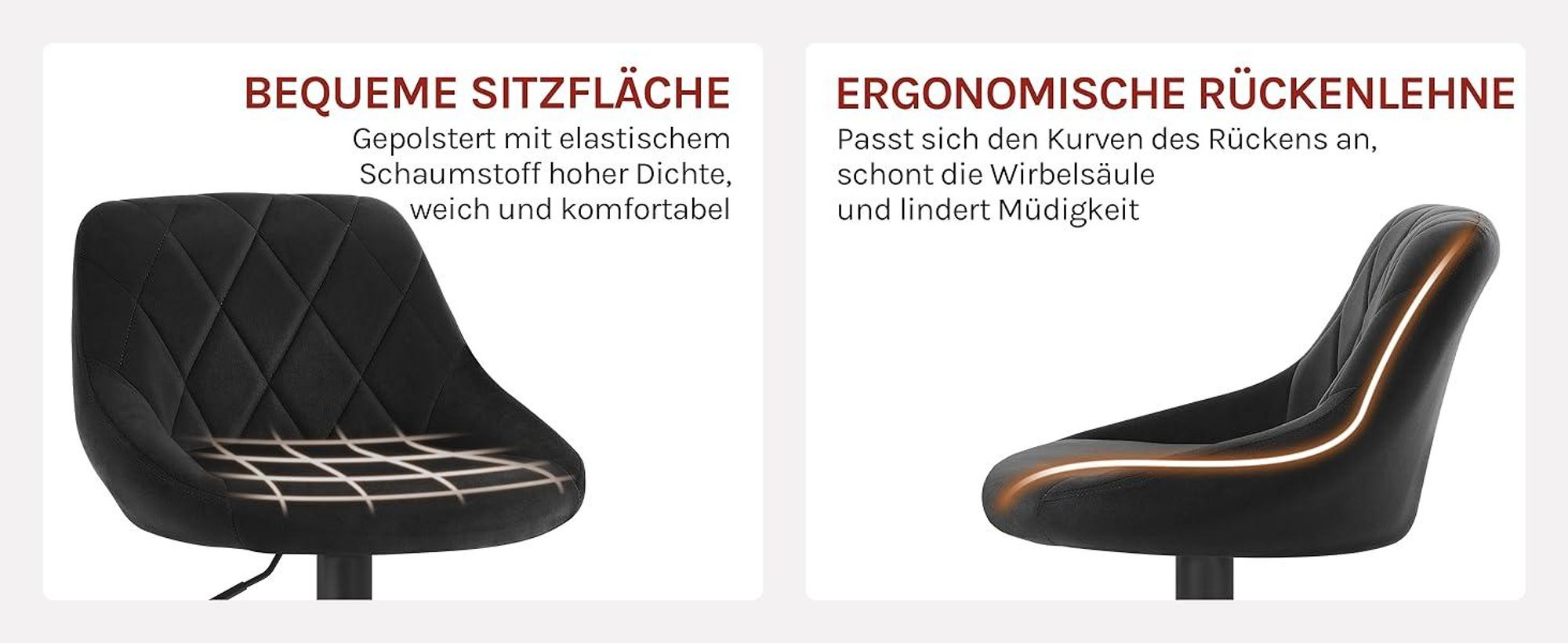 WOLTU Barhocker 4er Set, Barstuhl, Gute gepolsterte Sitzfläche aus Samt, Höhenverstellbar, 360° Drehbar, Schwarz