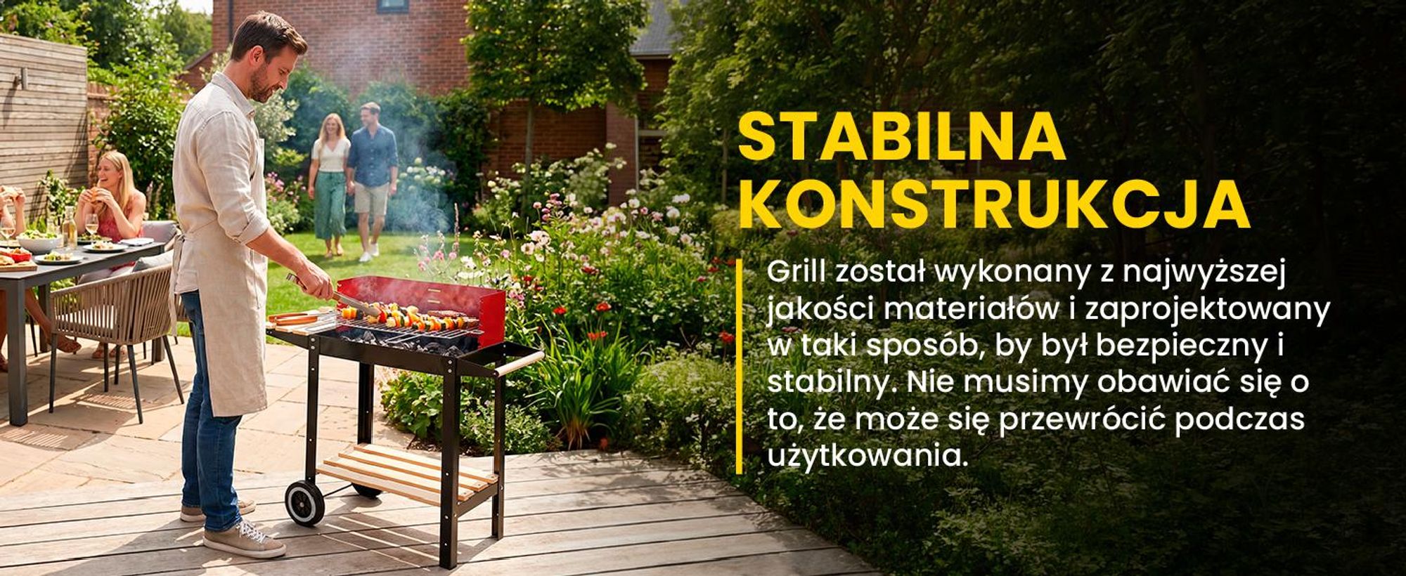 Grill węglowy ogrodowy z półkami i kółkami w kolorze czarno-czerwonym