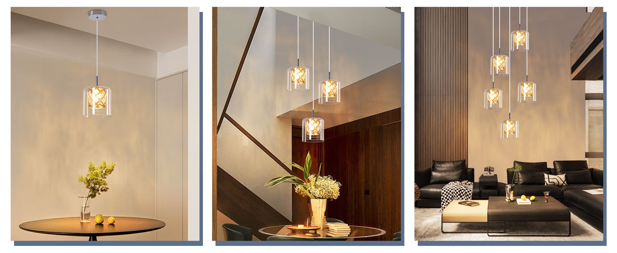 ZMH  Pendellampe Esstisch 5 Flammig Pendelleuchte Glas Kristall Hängeleuchte 150CM Höheverstellbar G9  Modern Esszimmerlampe für Treppenhaus Wohzimmer