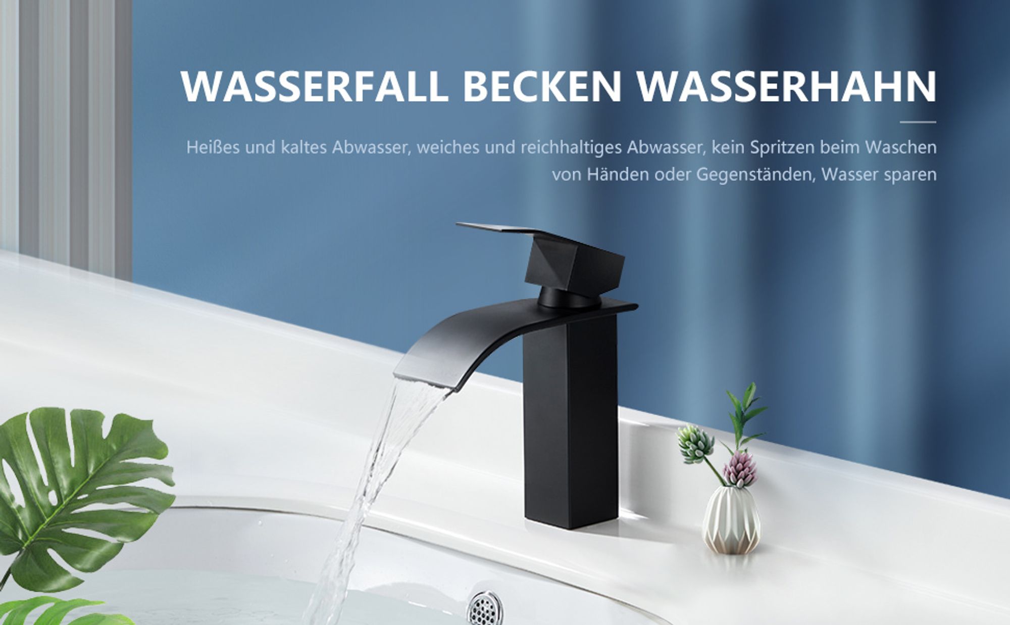 Homelody Wasserhahn Bad，Waschtischarmatur Wasserfall，Waschbecken Armaturen，Schwarz Mischbatterie Badezimmer，Badarmatur waschbecken，Einhebelmischer