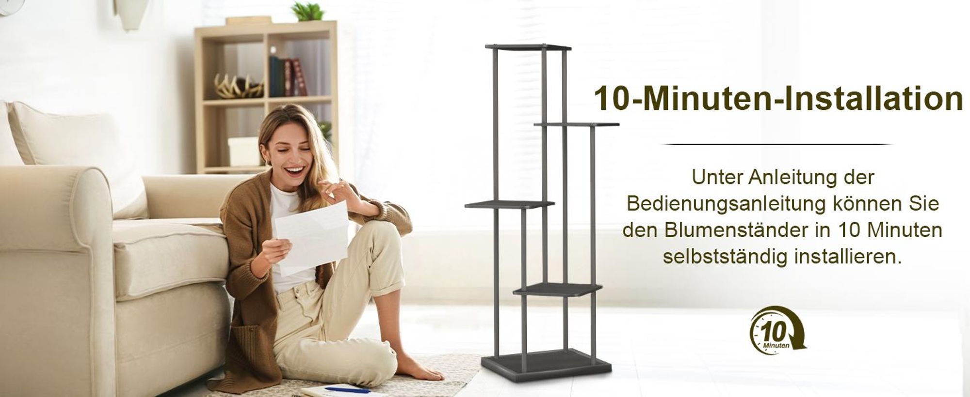 Ribelli Pflanzentreppe 5 Etagen Pflanzenständer, Blumenständer 106cm Höhe Blumenregal aus Holz und Metall, Deko für Balkon Garten Wohnzimmer, Schwarz