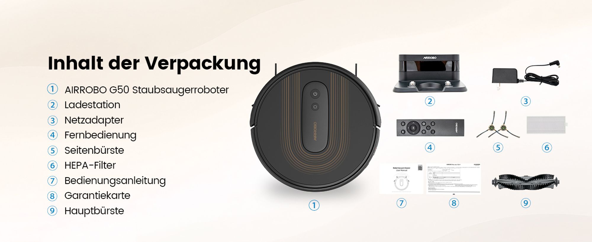 AIRROBO G50 Saugroboter fuer Tierhaare, Harte-boeden, Teppiche, 4000Pa Saugleistung, 140 m² Reichweite, Steuerung mit App/WiFi