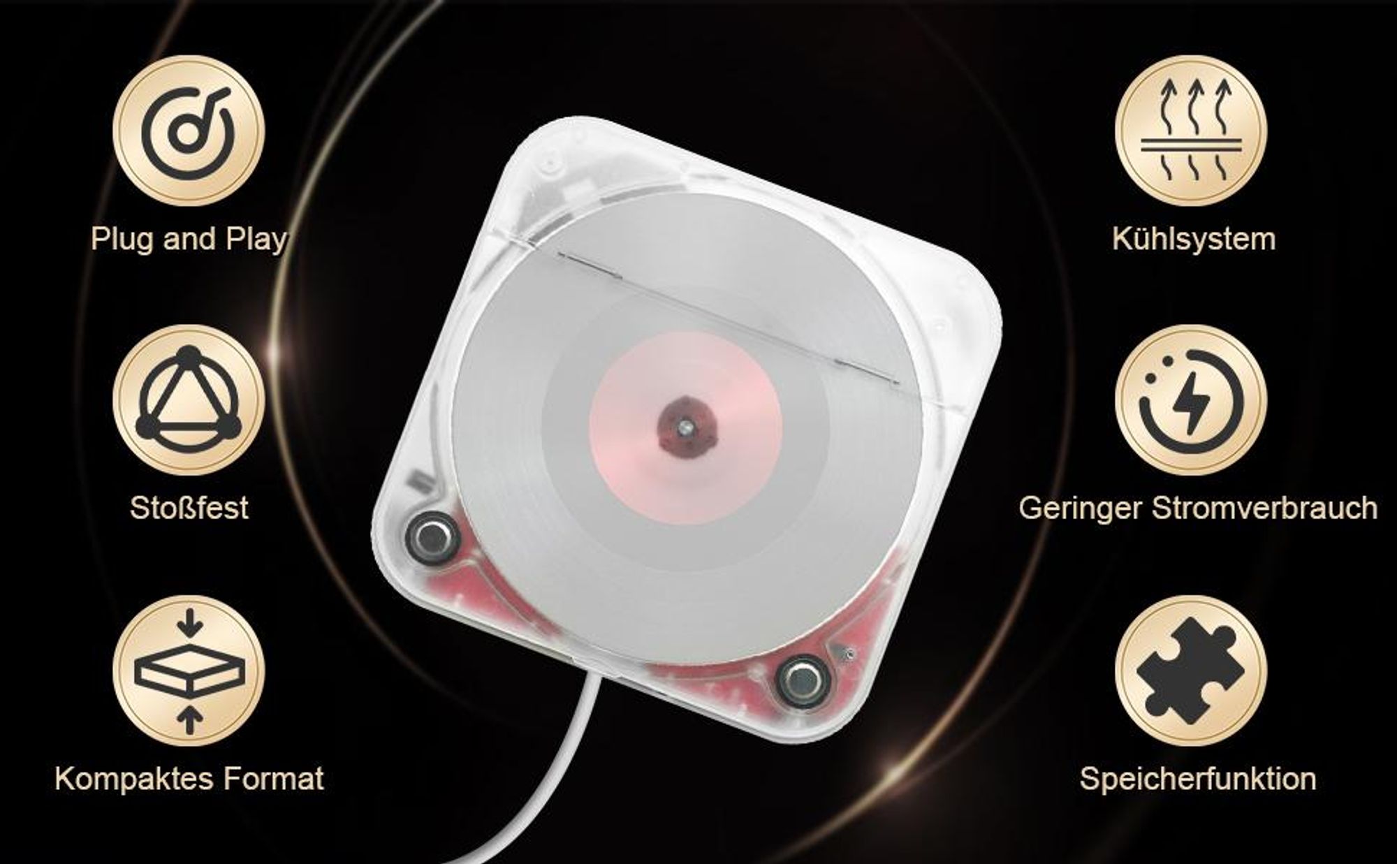 CD Player, Tragbarer Bluetooth CD-Player, Extern Universal CD Player für Auto PKW LKW, Extra USB-Verlängerungskabel, für Laptop, PC, Fernseher