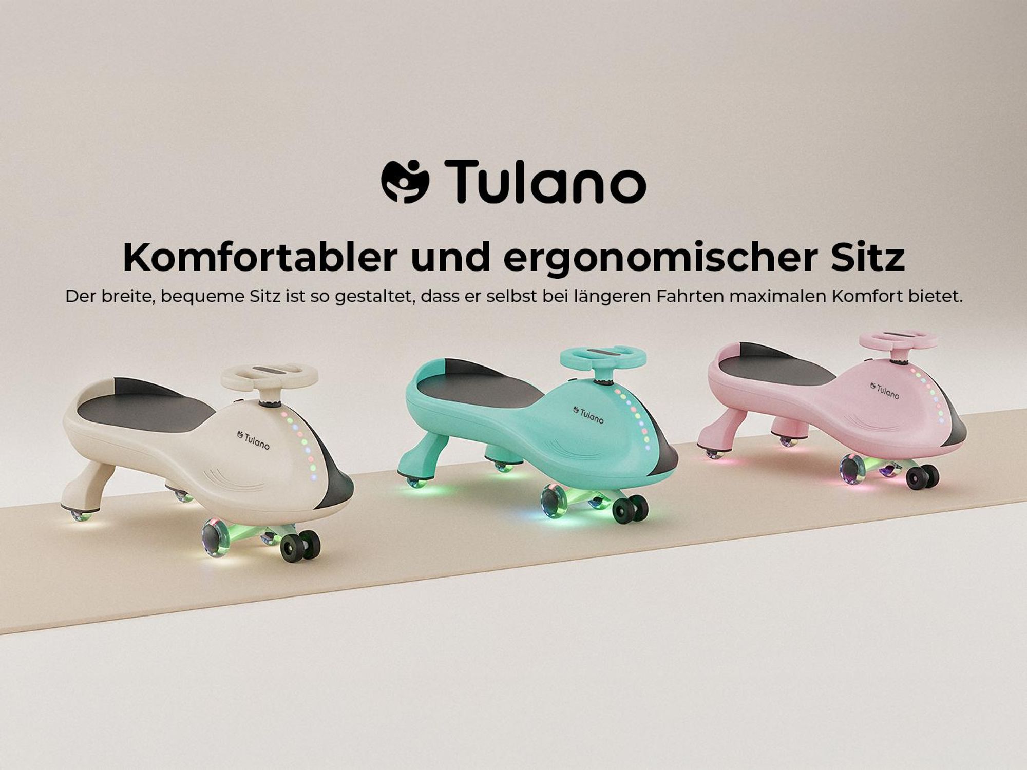Rutschauto für Kinder Tulano Focus 35 Beige - Gravity Ride-On Fahrzeug mit LED-Lichtern für Kinder ab 3 Jahren - Auto Swing Car Rutscher