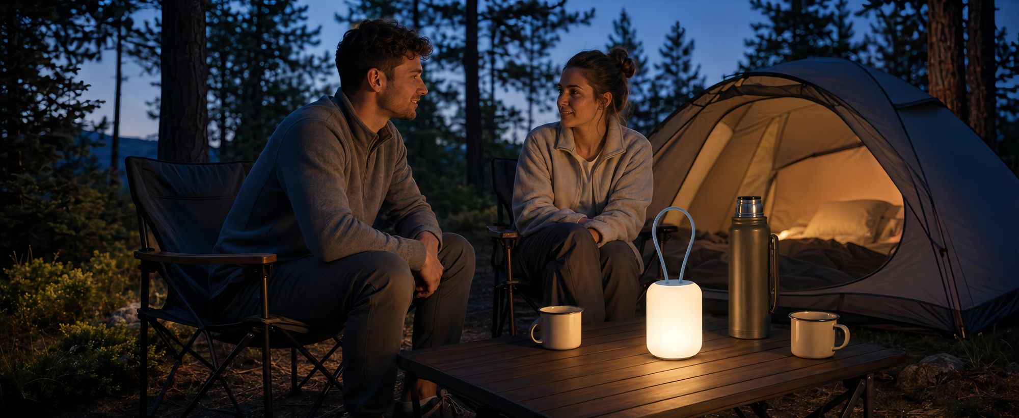 2er LED Campinglampe,USB-Aufladung Nachtlicht,flexible Outdoorlampe zum Aufhängen,Hinstellen und Montieren,dimmbare Handyhalter Campingleuchte