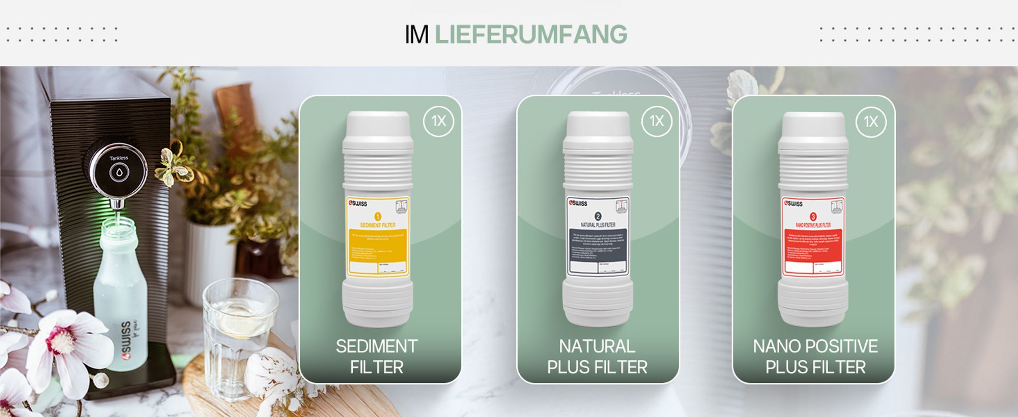 4Swiss WFF021 Wasserfiltersystem Weiß Trinkwasserfilter - Wasseraufbereitung ohne Wasserverlust Bakterien Mikroplastik Filter Wasserspender Küche