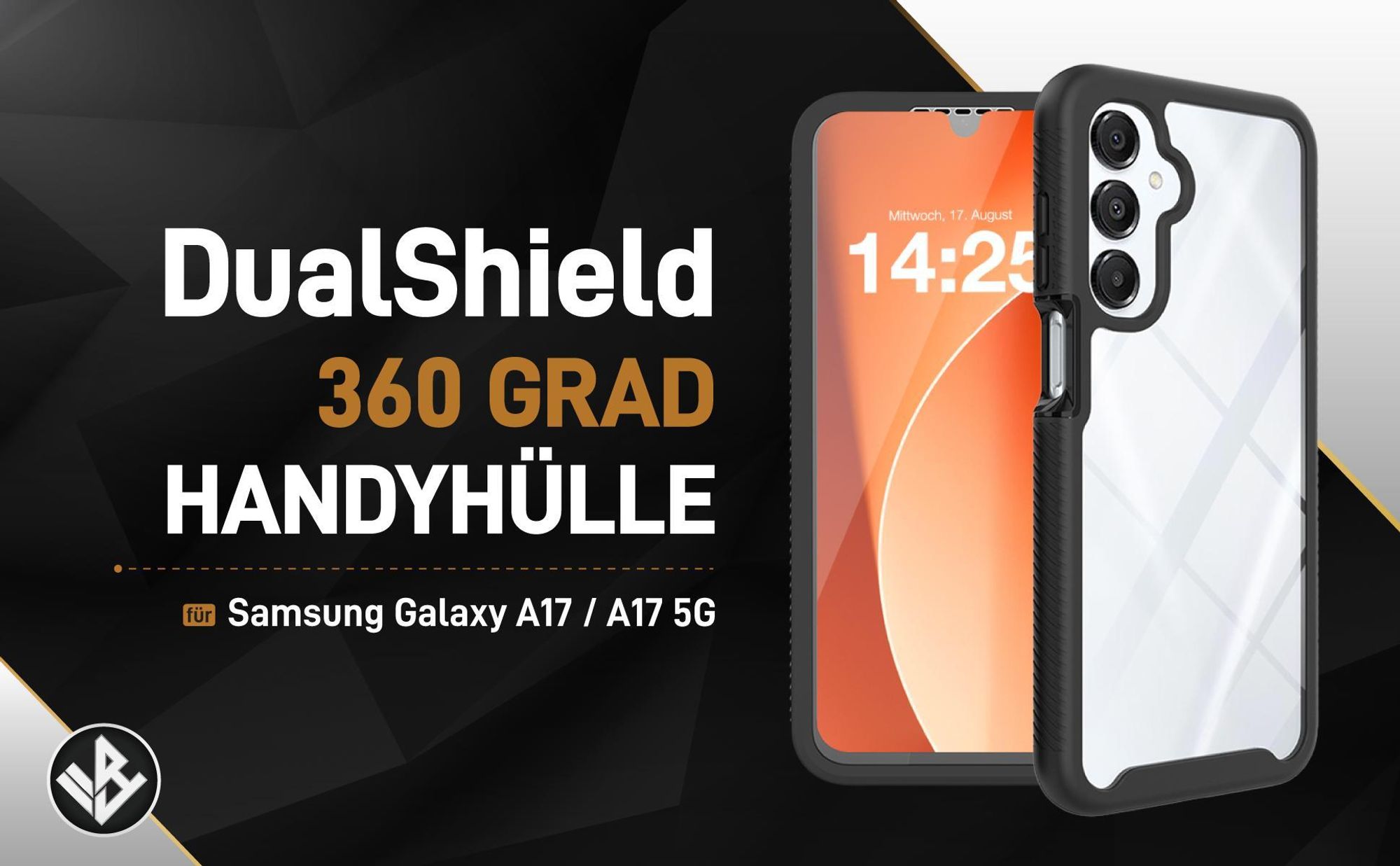 Schwarze 360 Grad Hülle für Samsung Galaxy A17 mit Kameraschutz