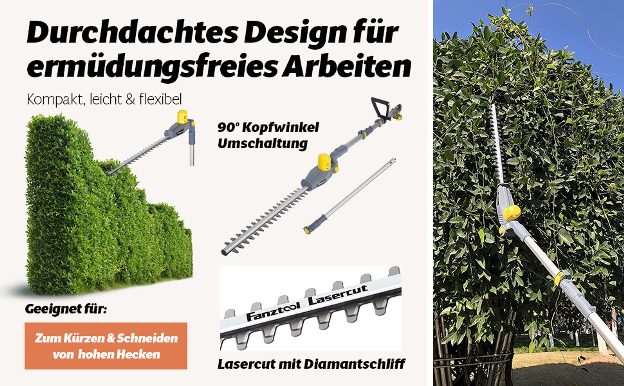 Akku-Heckenschere Teleskop Heckenschere mit 20V Akku bis 5m Garten Hoch FANZTOOL
