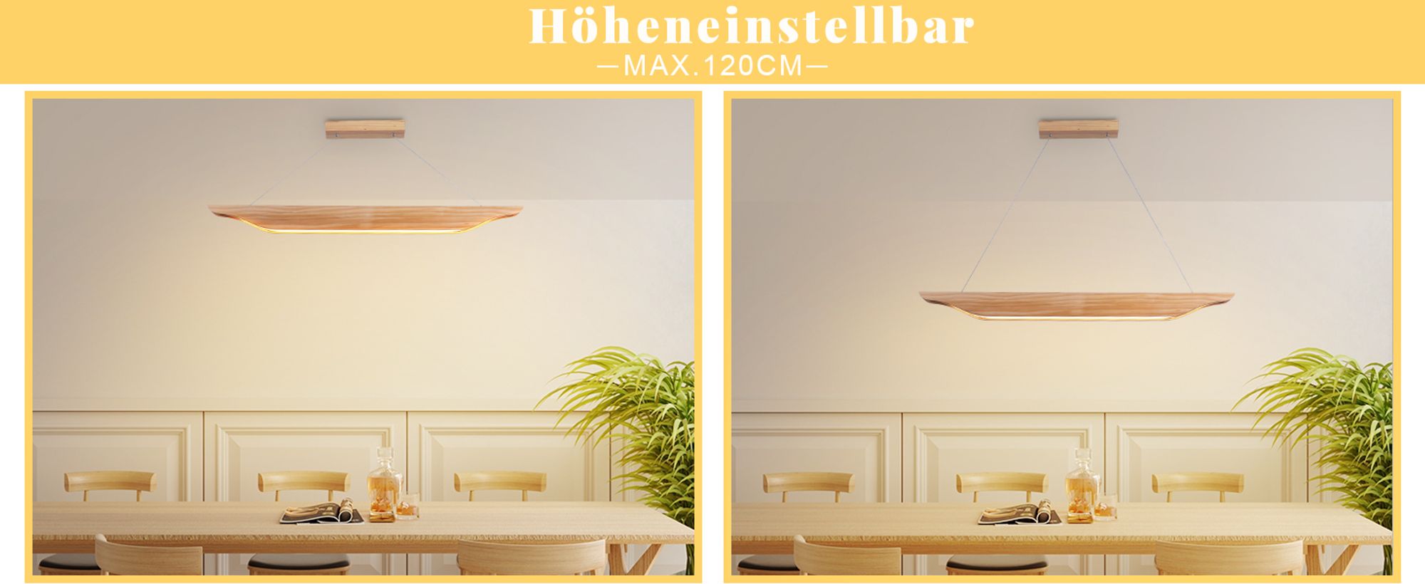 ZMH Pendelleuchte LED Hängelampe Holz Esstisch Hängeleuchte Modern Design Esszimmerlampe 90CM Dimmbar mit Fernbedienung Pendellampe Höhenverstellbar für Esszimmer Wohnzimmer Schlafzimmer Küche