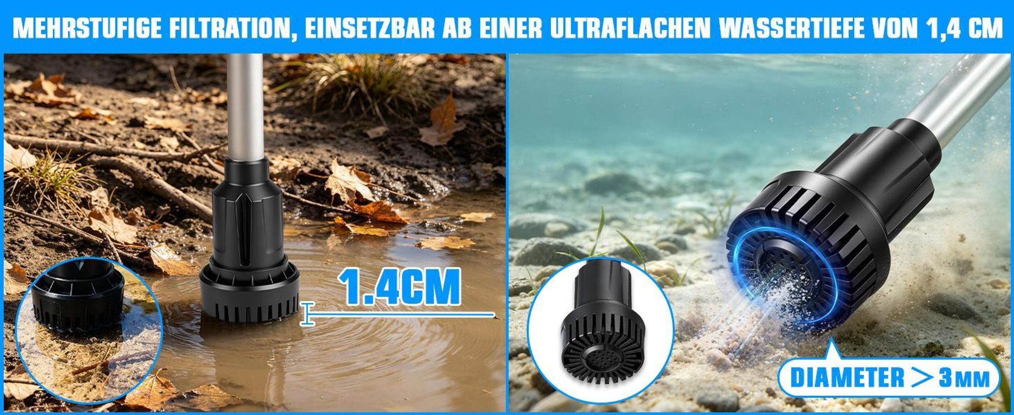Kabellose Wasserpumpe mit 2 Akkus, Tragbare Pumpe Gartenpumpe mit Gartensprühdüse 3/4" Anschluss Filter, 3000L/h Fördermenge, 6M Förderhöhe