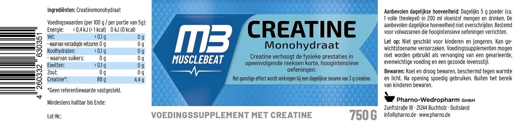 Musclebeat Creatine Monohydraat Poeder 750 g