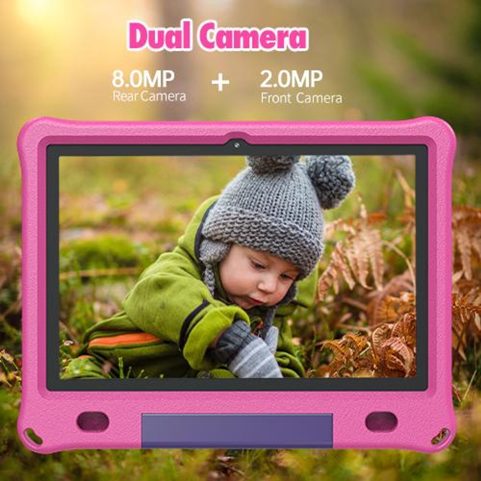 Pritom 10,1 Zoll Kinder-Tablet Android 15 WIFI 6 Quad-Core-Prozessor 3 GB RAM 64 GB ROM YouTube mit EVA-Schutzhülle, Rosa