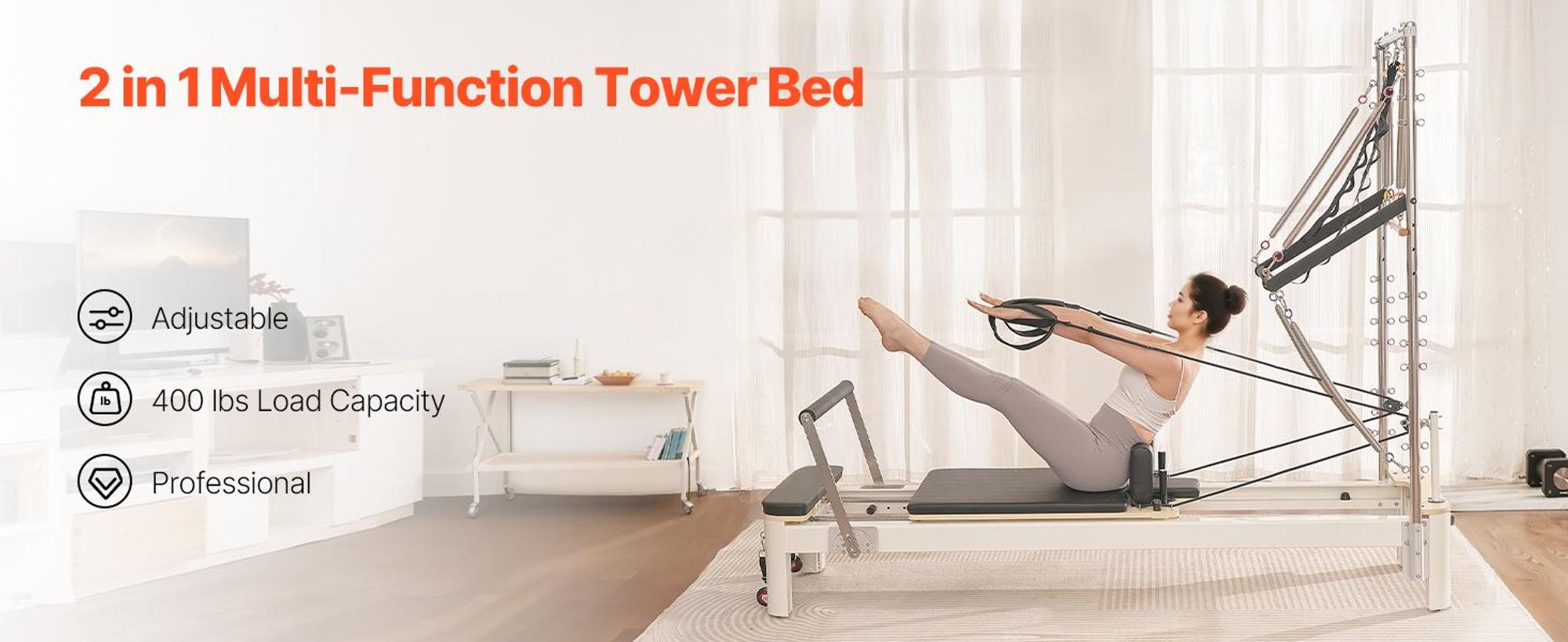 VEVOR Pilates Reformer, Holz-Pilates-Maschine für das Heimstudio, Krafttraining Workout-Ausrüstung mit doppeltem Widerstand, Reformer-Box, Sprungbrett, für fortgeschrittene Benutzer und Anfänger, bis zu 400 LBS, Aluminiumlegierungsrahmen