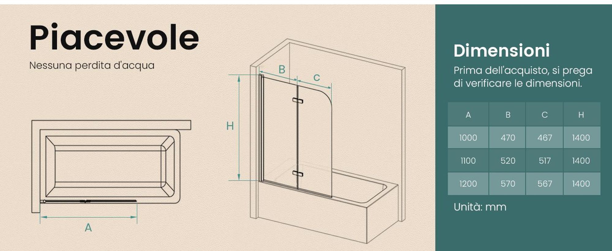 EMKE Cabina doccia 100x140cm Schermo pieghevole per vasca da bagno Attacco per vasca da bagno Nero opaco Schermo doccia in vetro NANO Easy Clean da 6mm