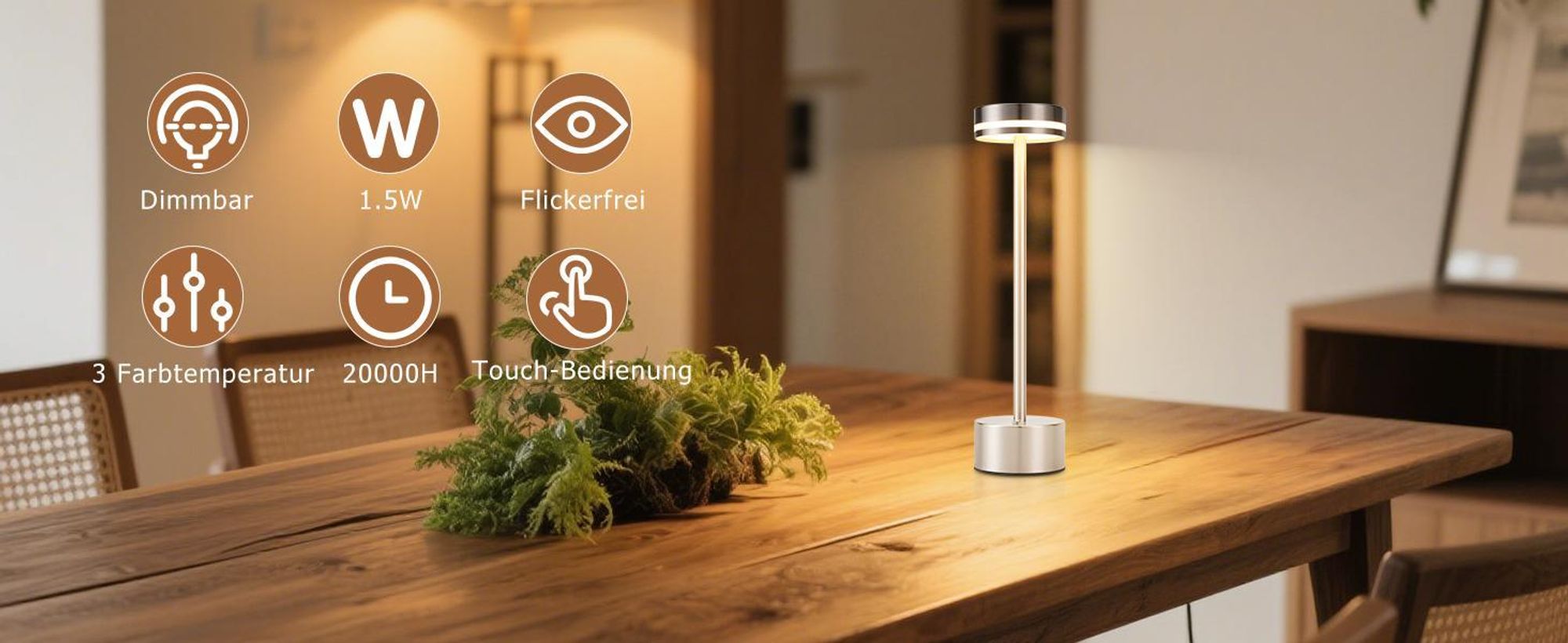 ZMH Tischleuchte Akku LED Tischlampe Kabellos Nachttischlampe Dimmbare mit USB-C Touch Lampe 3000K-6500K Silber Tischlampen für Schlafzimmer Esszimmer Büro