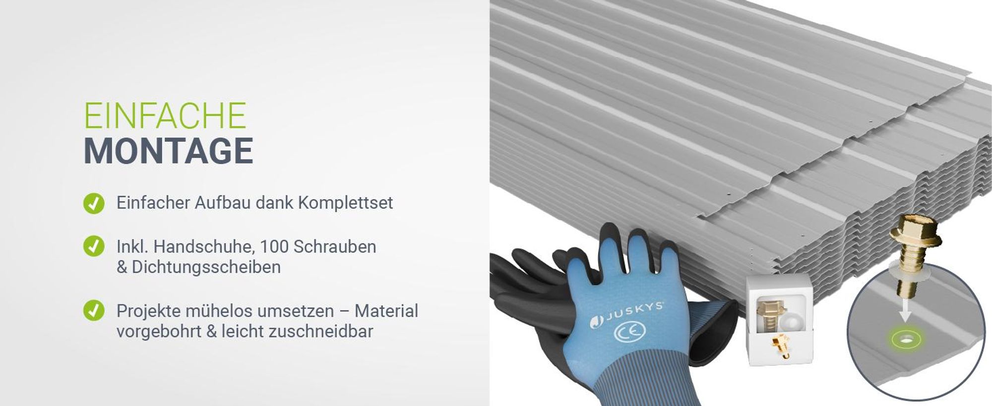 JUSKYS® Profilblech - Grau 12er Set, verzinkter Stahl, 129x45 cm, wetterfest