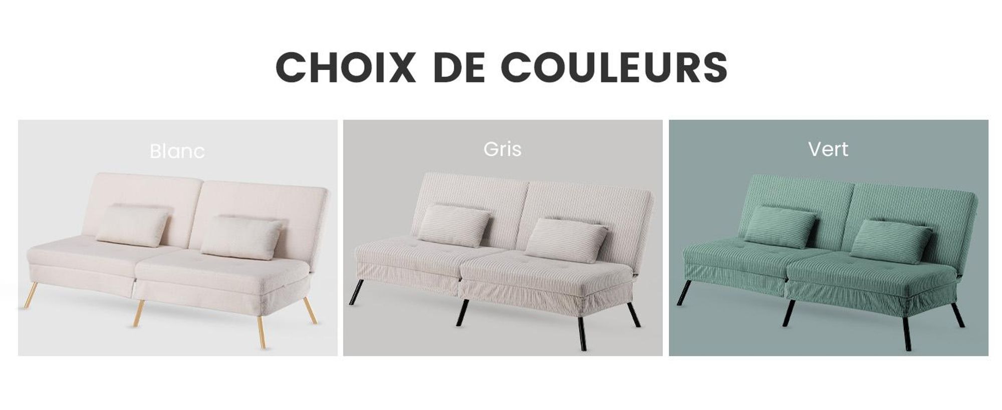 COMHOMA Canapé convertible avec fonction sommeil, canapé pliant, canapé-lit, canapé d'angle, canapé-lit, canapé 3 places, avec dossier réglable en tissu velours côtelé