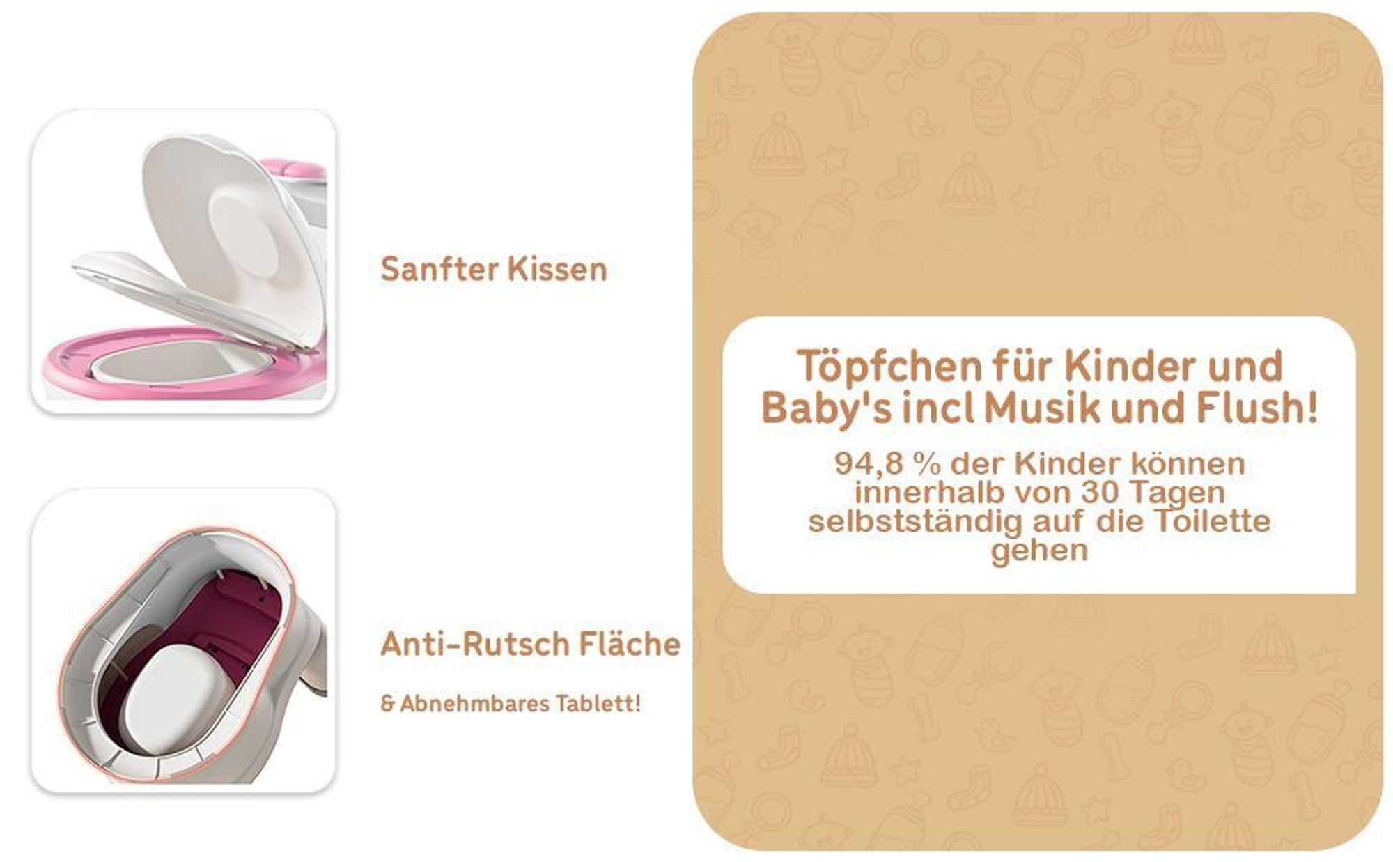 Twinky® Töpfchen für Kinder und Baby – 3-in-1 Toilettentrainer mit Musik- und Spültaste – Toilettensitz mit Deckel und WC-Rollenhalter